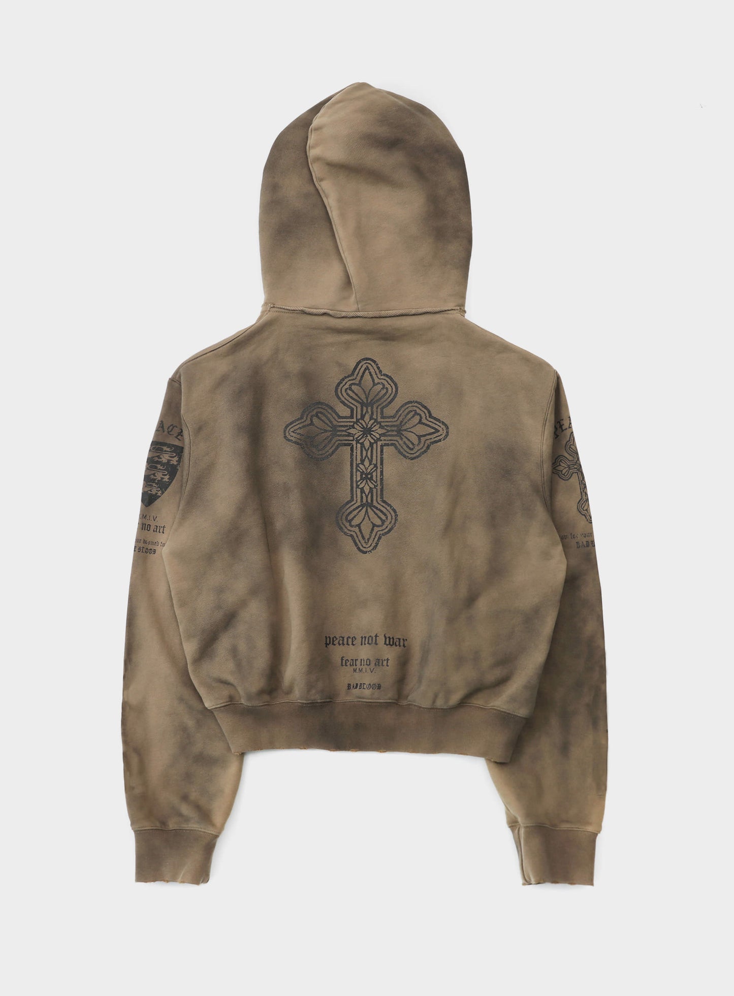 PEACE NOT WAR Hooded Zip-Up - Dusty Beige