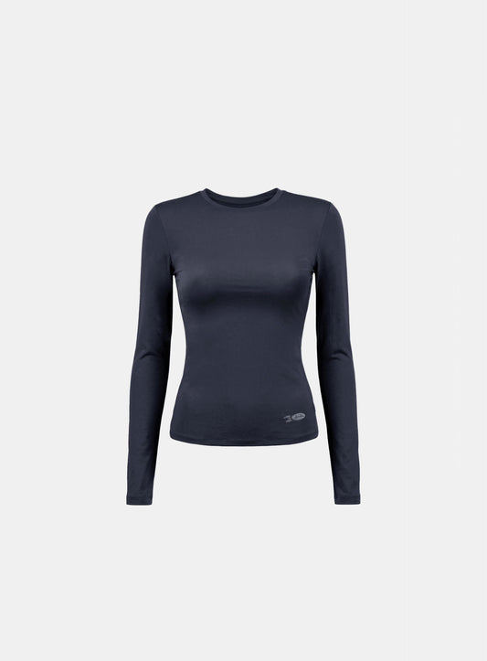 [w-tee26-087] Everyday Crew Neck Long Sleeve T-Shirt - Charcoal