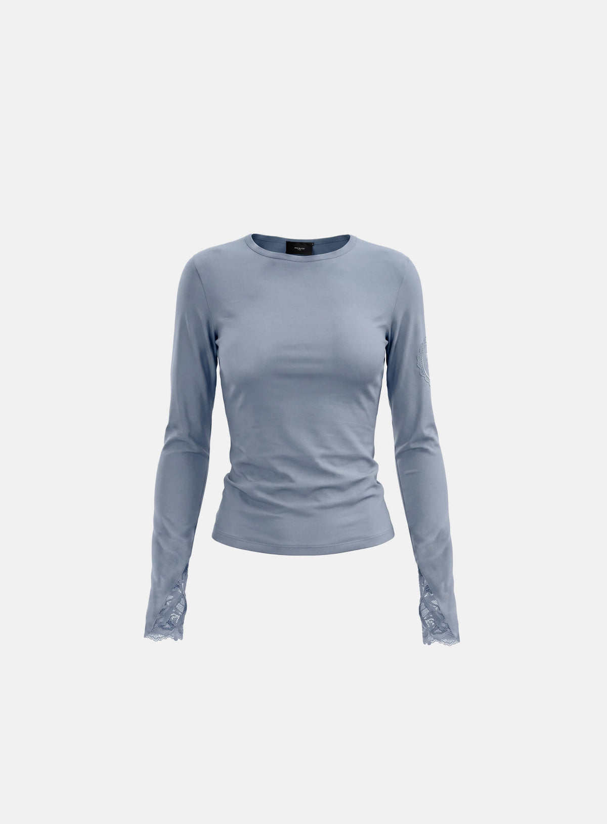[w-tee26-293] H.B.B. Lace Back Point Crew Neck Long Sleeve - Blue