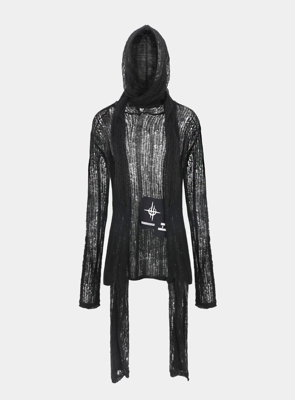 Ripped Knit Hooded Sweater - Black