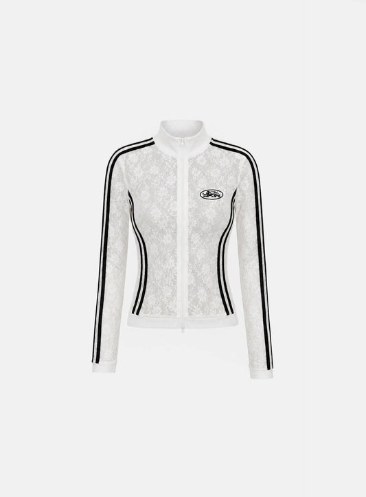 [w-jkt26-063] Mystic lace Track Zip-Up - White