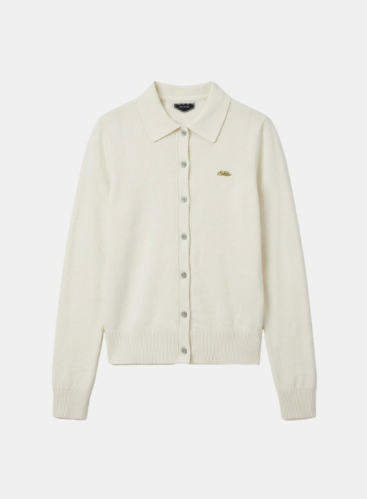 [w-knt26-020] Fine Merino Wool Polo Cardigan - Cream