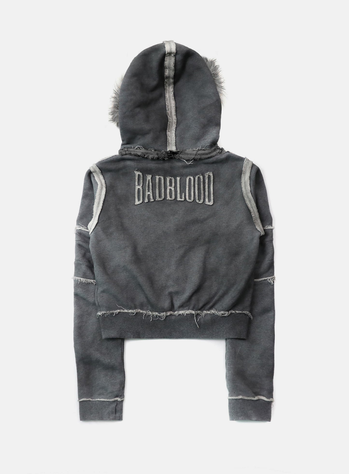 [w-hde25-079] Low Edge Detachable Fur Hooded Zip-Up Slim Fit - Washed Gray