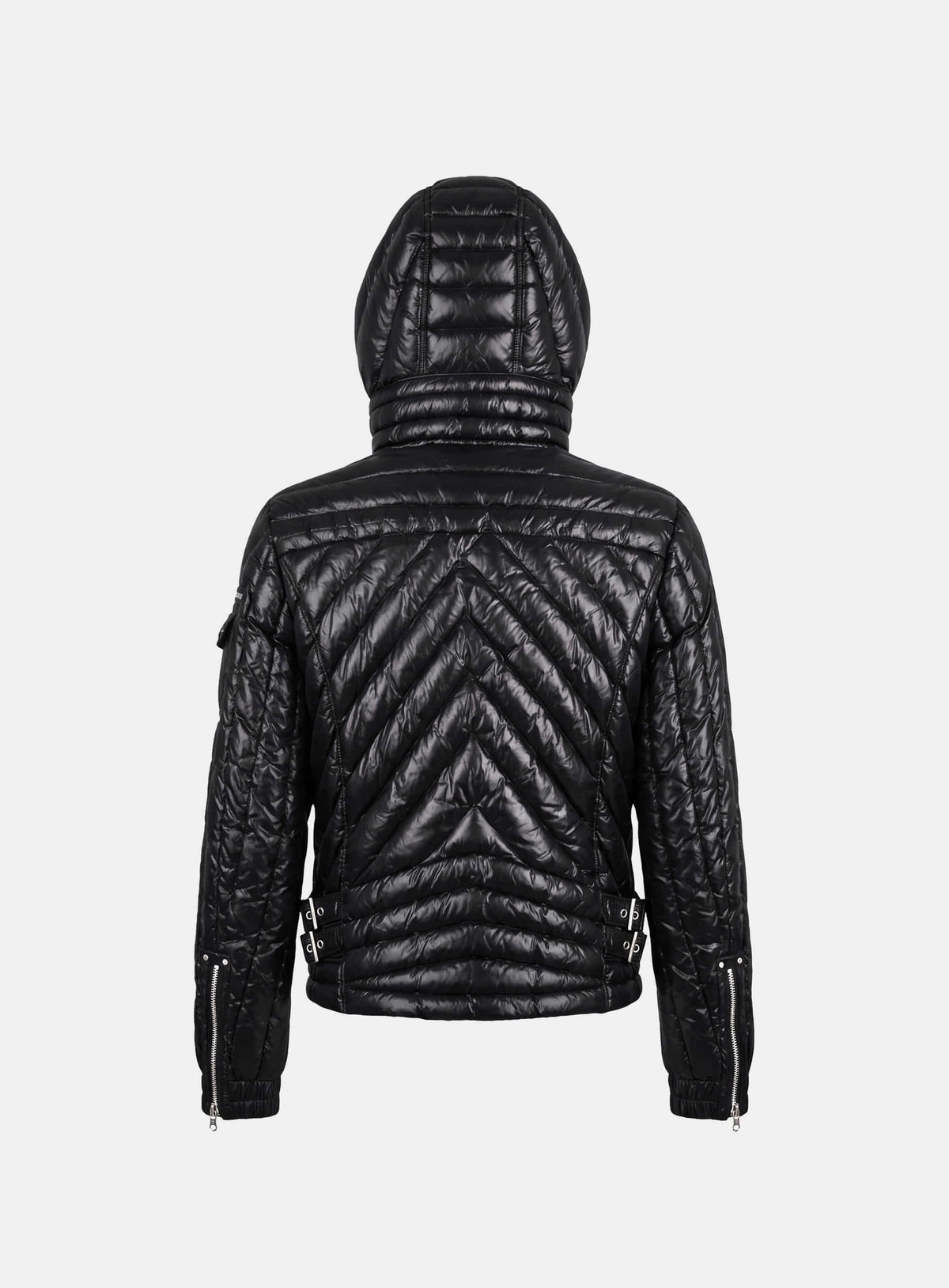[﻿PREORDER] [w-jkt26-076] Chevron 321 Lightweight Hooded Puffer – Black