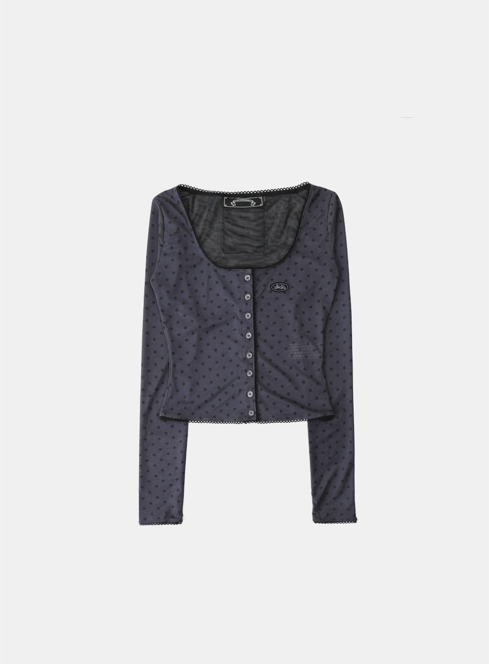 [AQUA] Splash Dot Round Cardigan - Charcoal