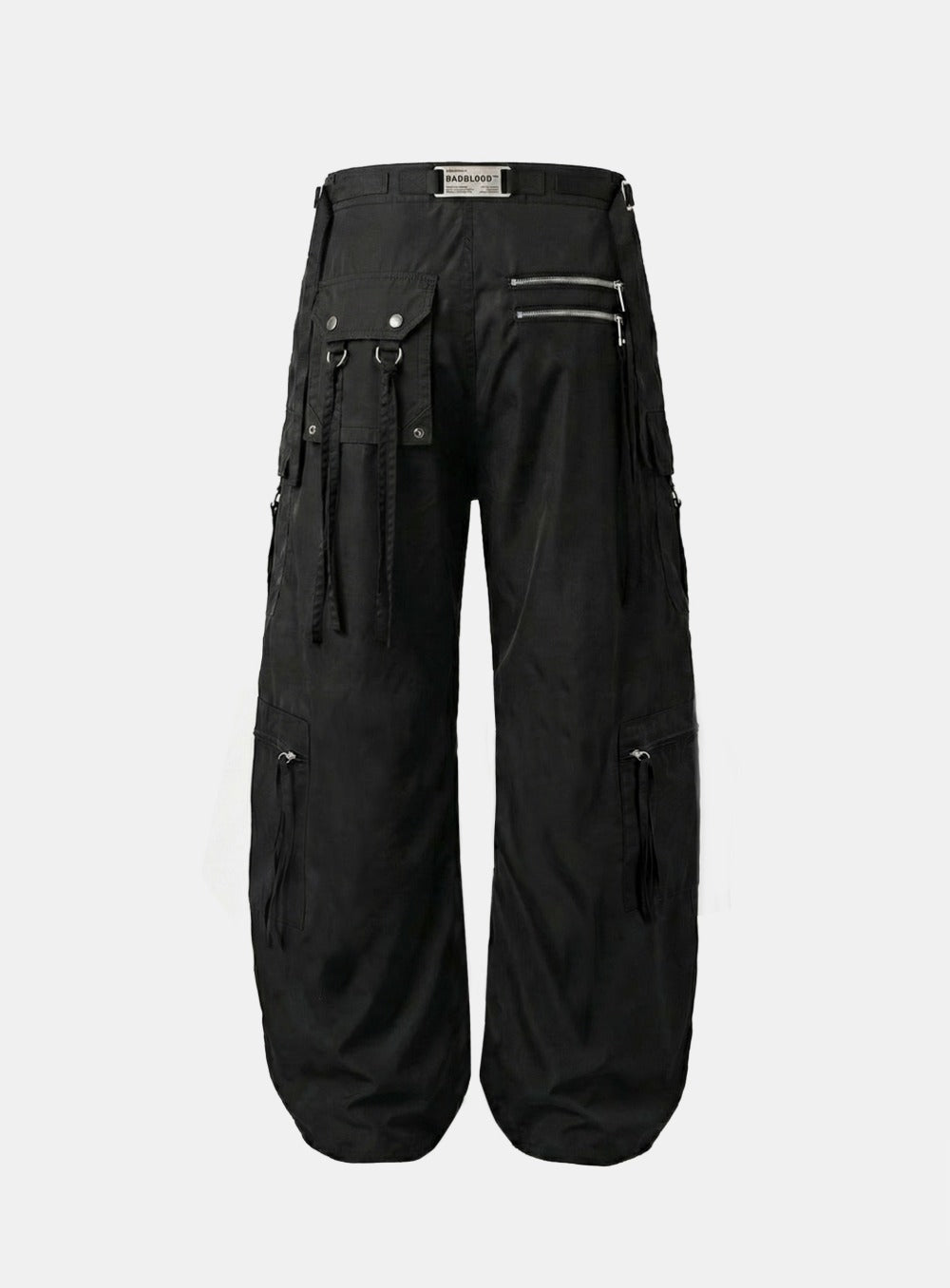 [w-pts26-065] Strap Semi-Curved Fit Cargo Pants - Black
