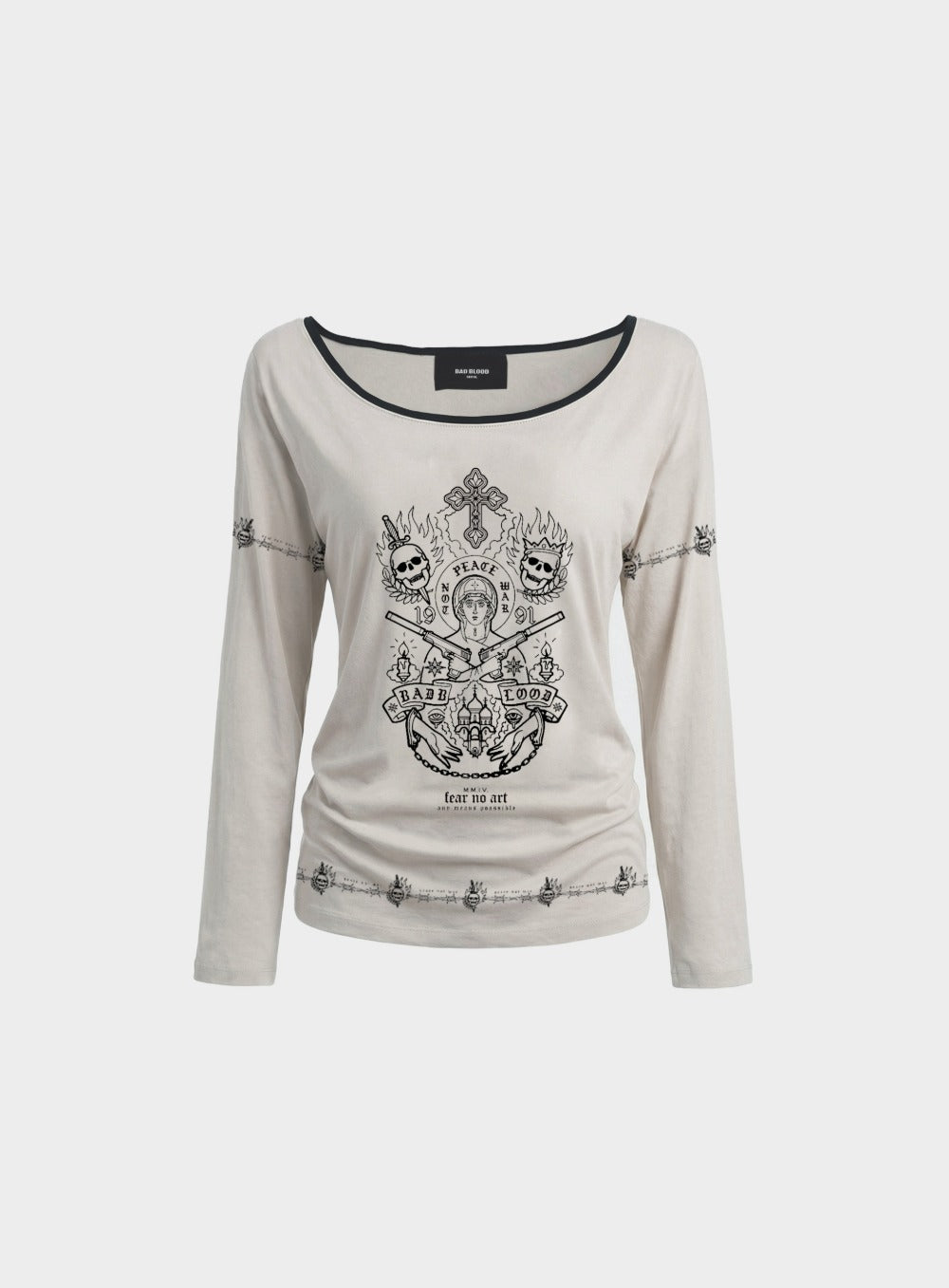 [w-tee26-151] Peace Not War 2 Loose-Fit Long Sleeve - White