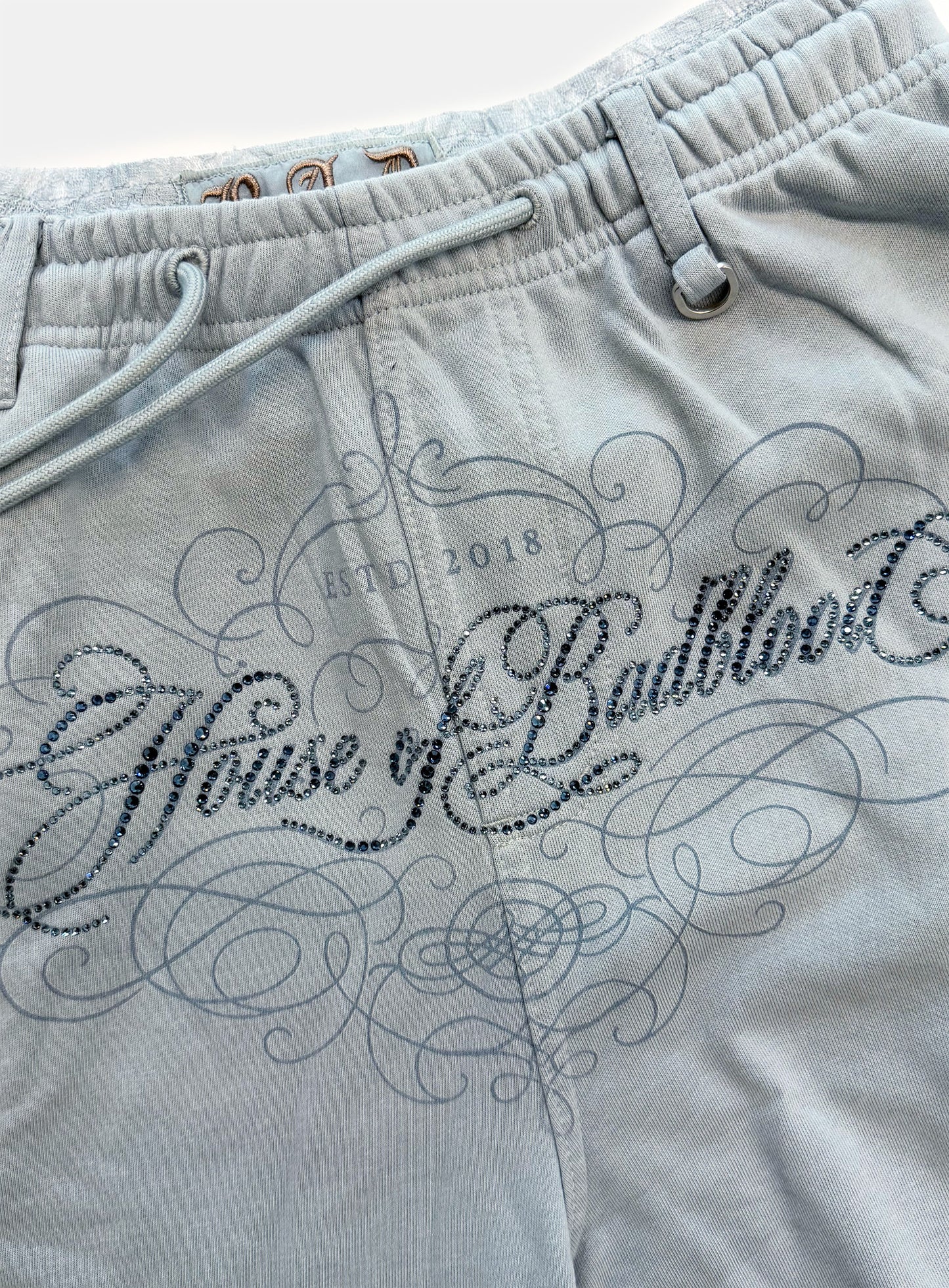 [w-pts26-126] H.B.B. Royal Lace Rhinestone Lightweight Jogger Pants - Blue