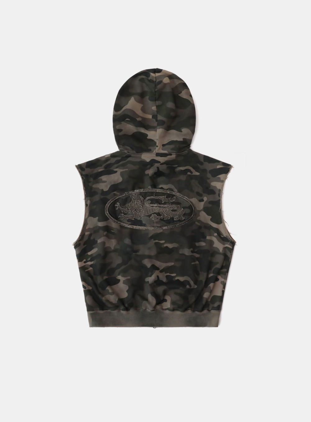 Curved Logo Sleeveless Hooded Zip-Up - Dusty Green Camo