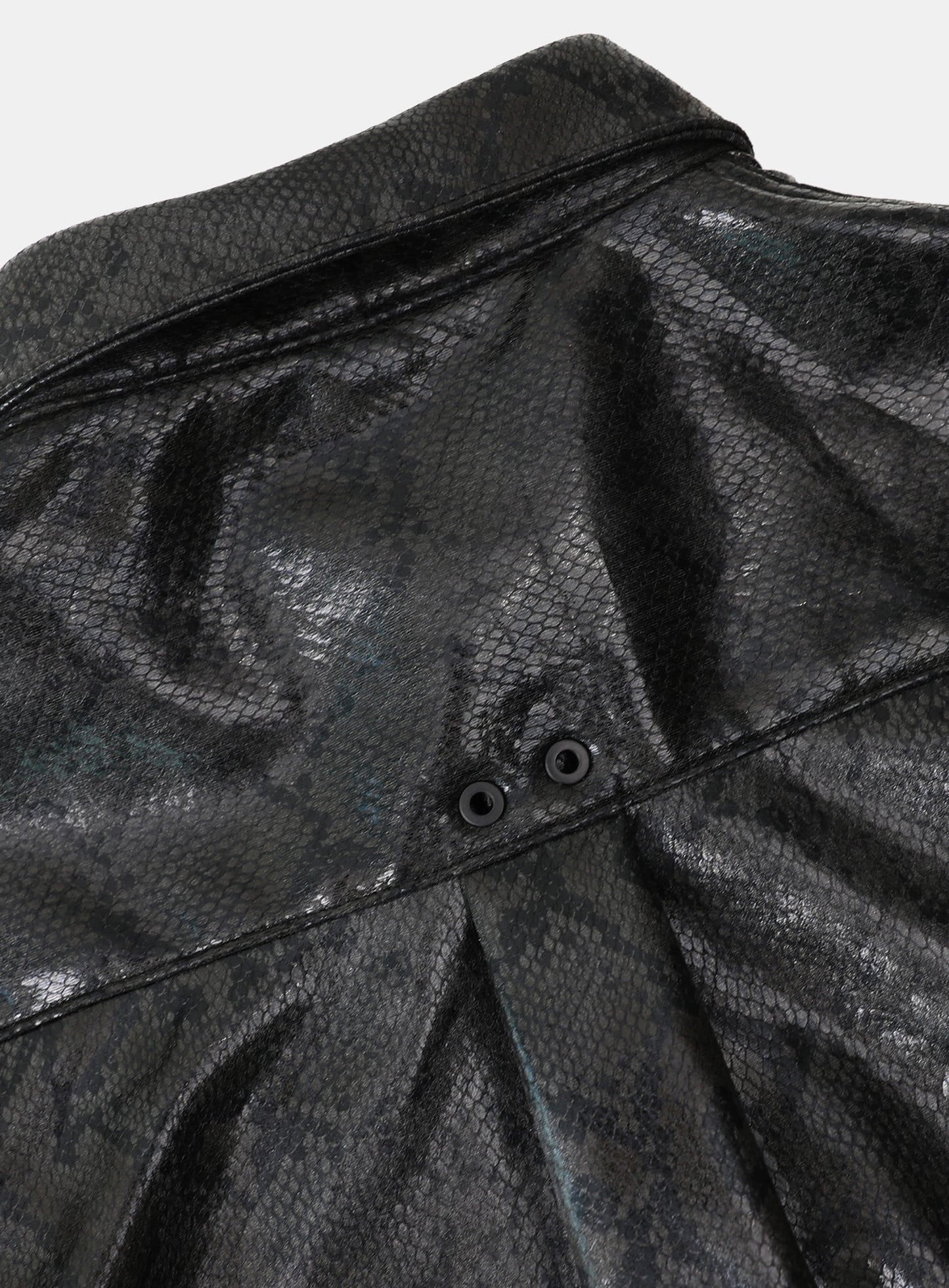 Viper Logo Leather Short Sleeve Shirt - Black Python