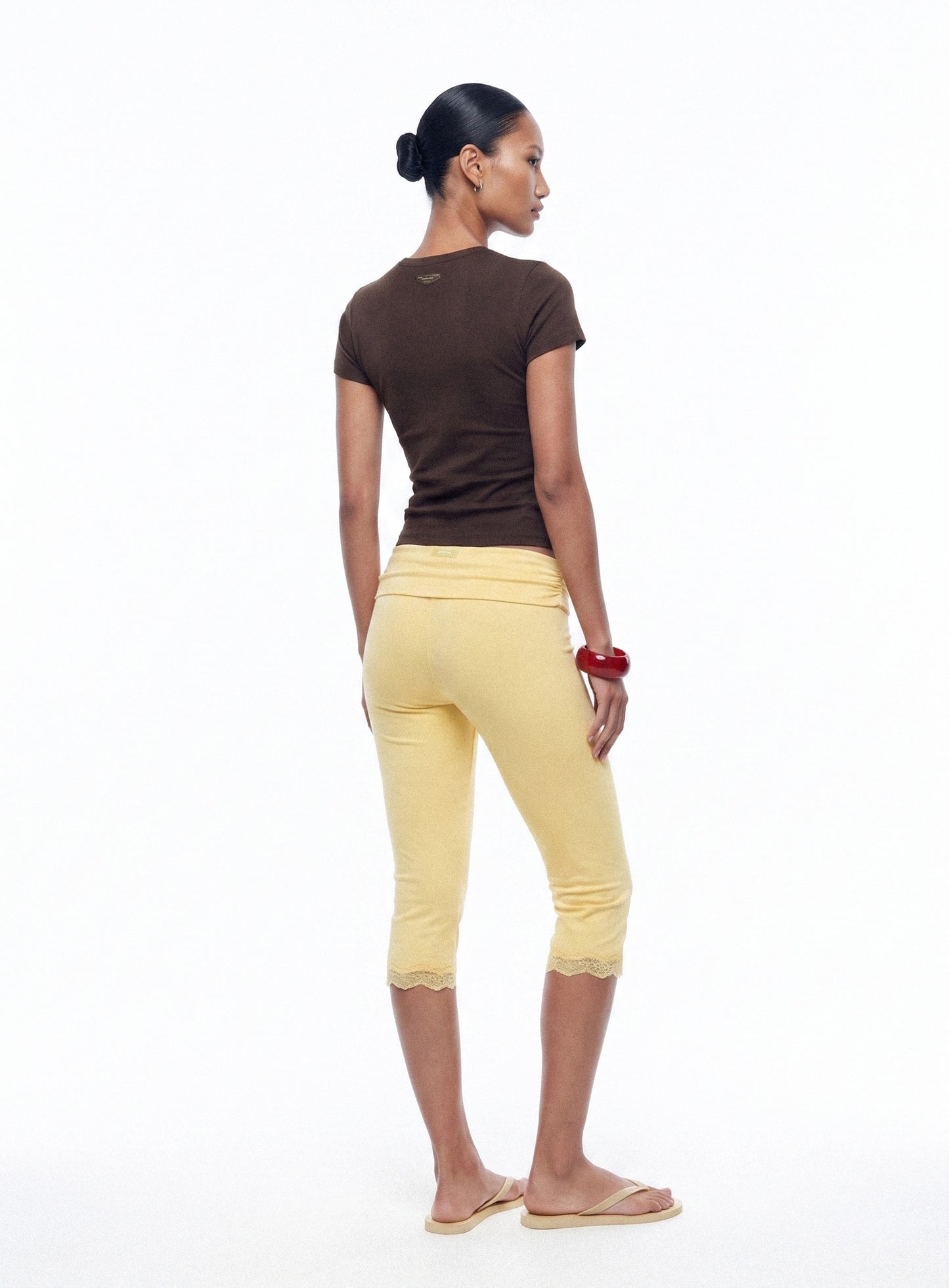 [w-srt26-033] Everyday Lace Capri Pants - Yellow