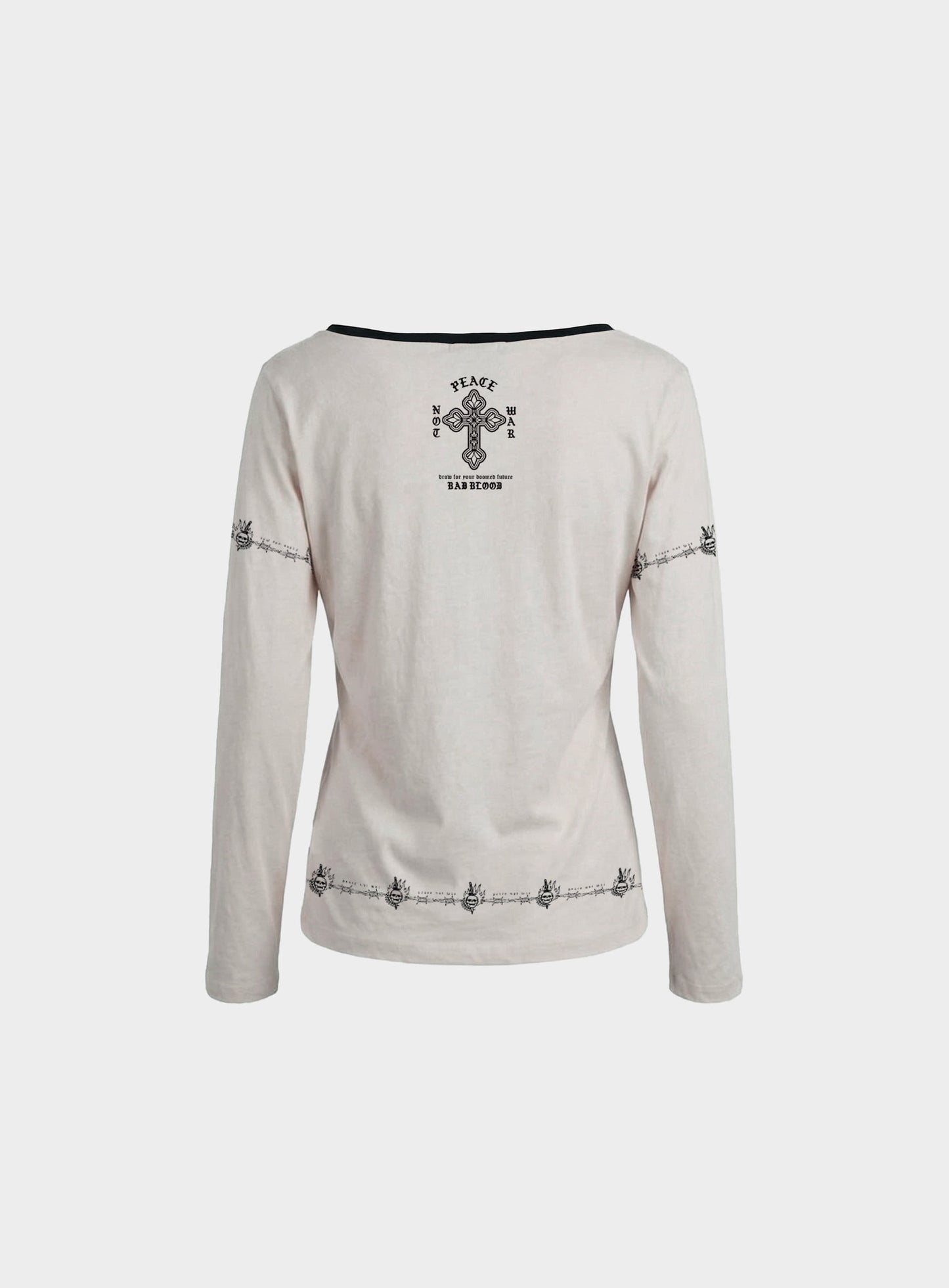 [w-tee26-151] Peace Not War 2 Loose-Fit Long Sleeve - White