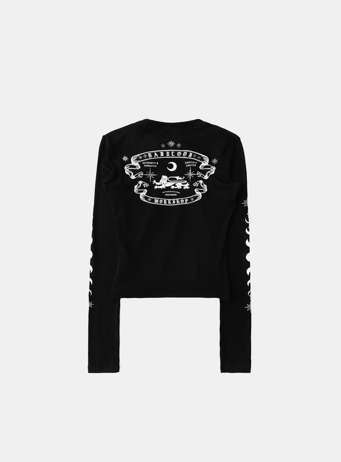 Mystic Rhinestone Logo Jersey Slim Long Sleeve - Black