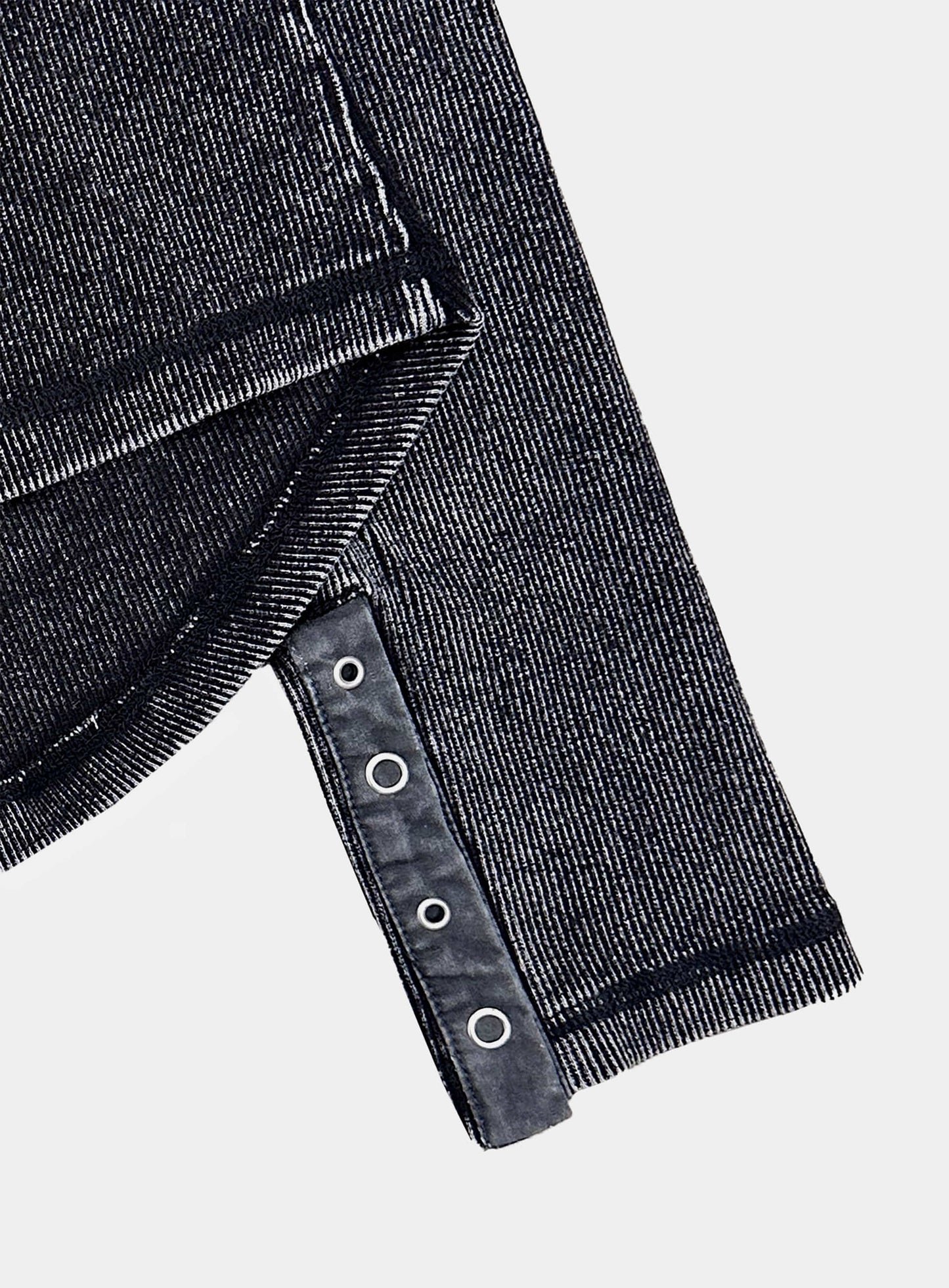 [w-cdg26-003] Viper Cotton Rib V-Neck Collared Zip-Up - Black