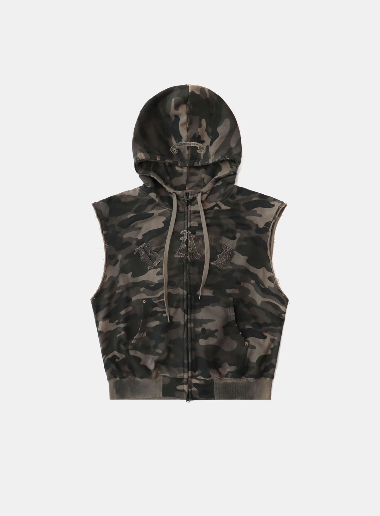 Curved Logo Sleeveless Hooded Zip-Up - Dusty Green Camo