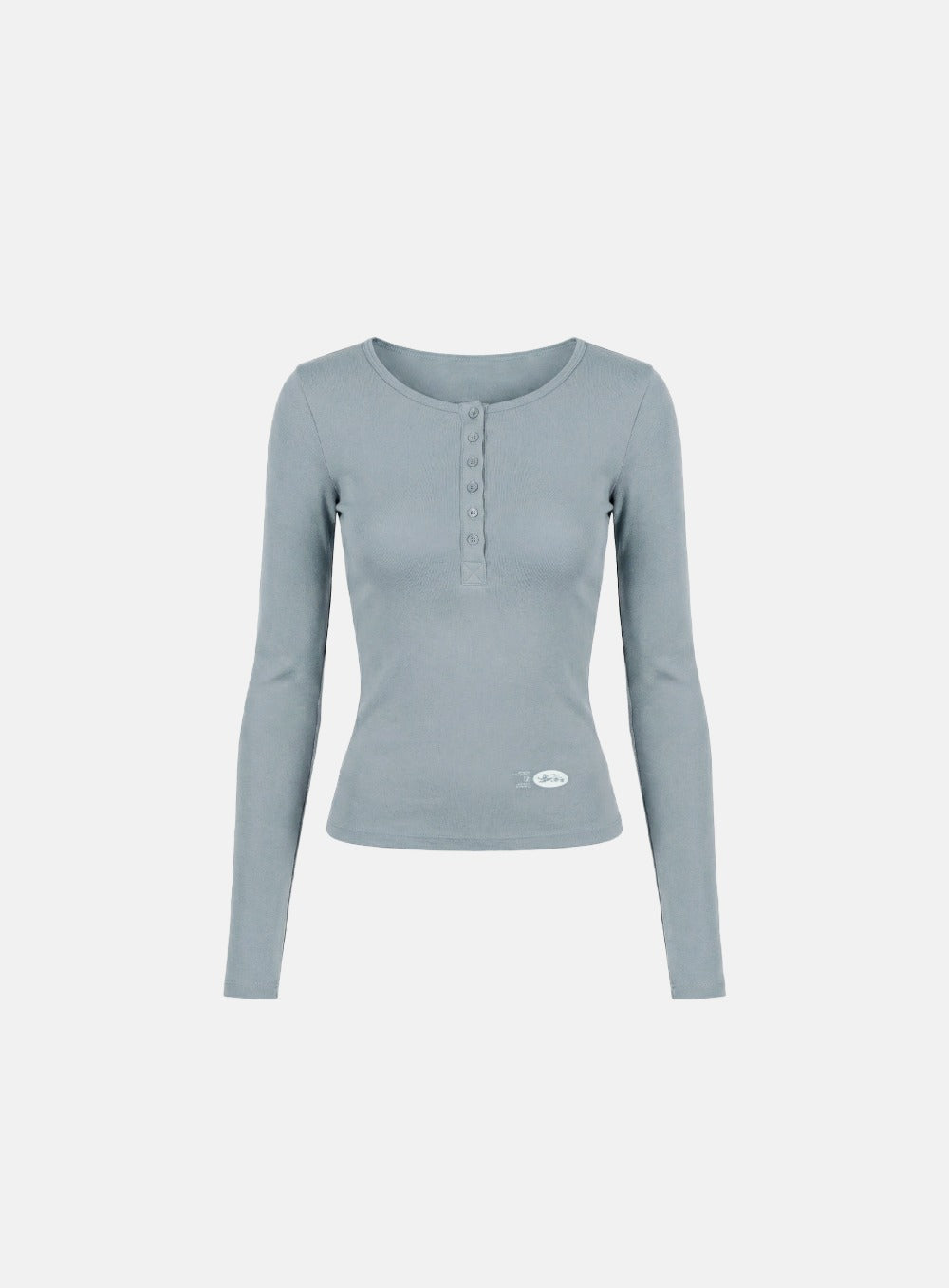 [w-tee26-039] BS Cotton Jersey Fitted Henley Neck Long Sleeve T-Shirt - Light Blue