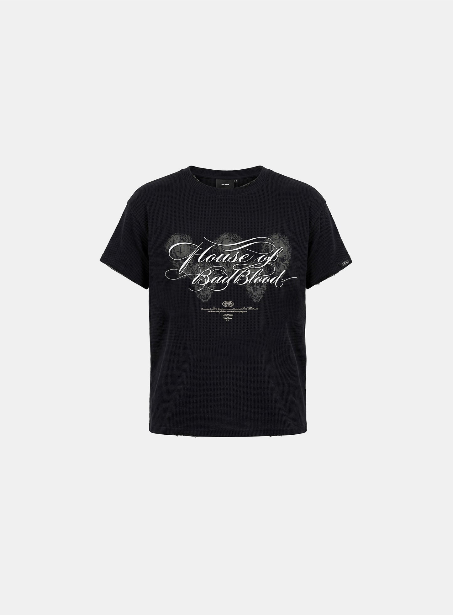 [w-tee26-219] H.B.B. Penta Skull Waffle 1/2 sleeve T-shirt - black