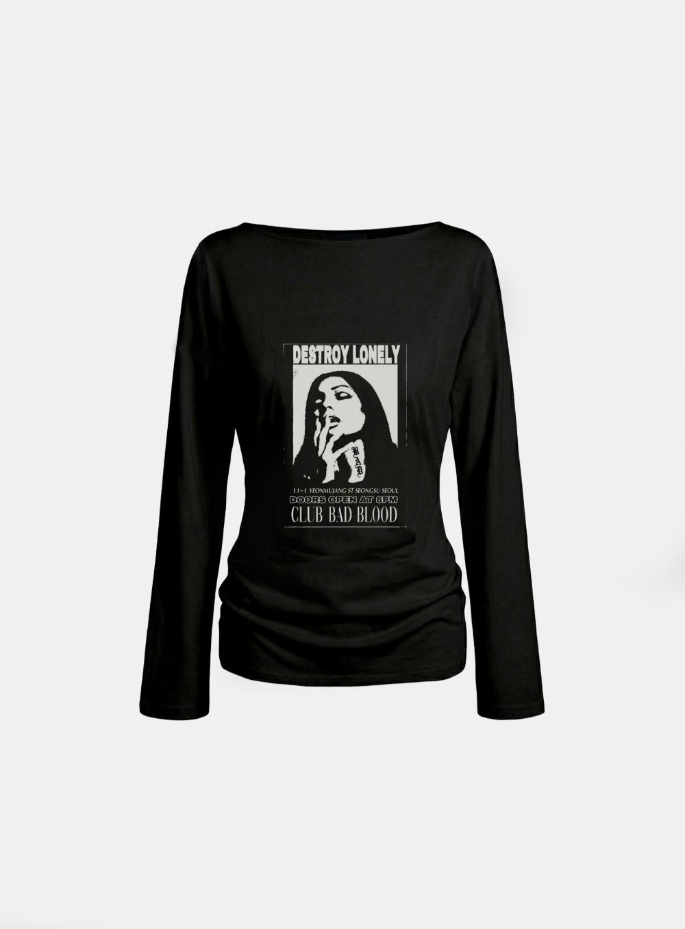 [w-tee26-122] CLUB BAD POST Boat Neck T-Shirt - Black