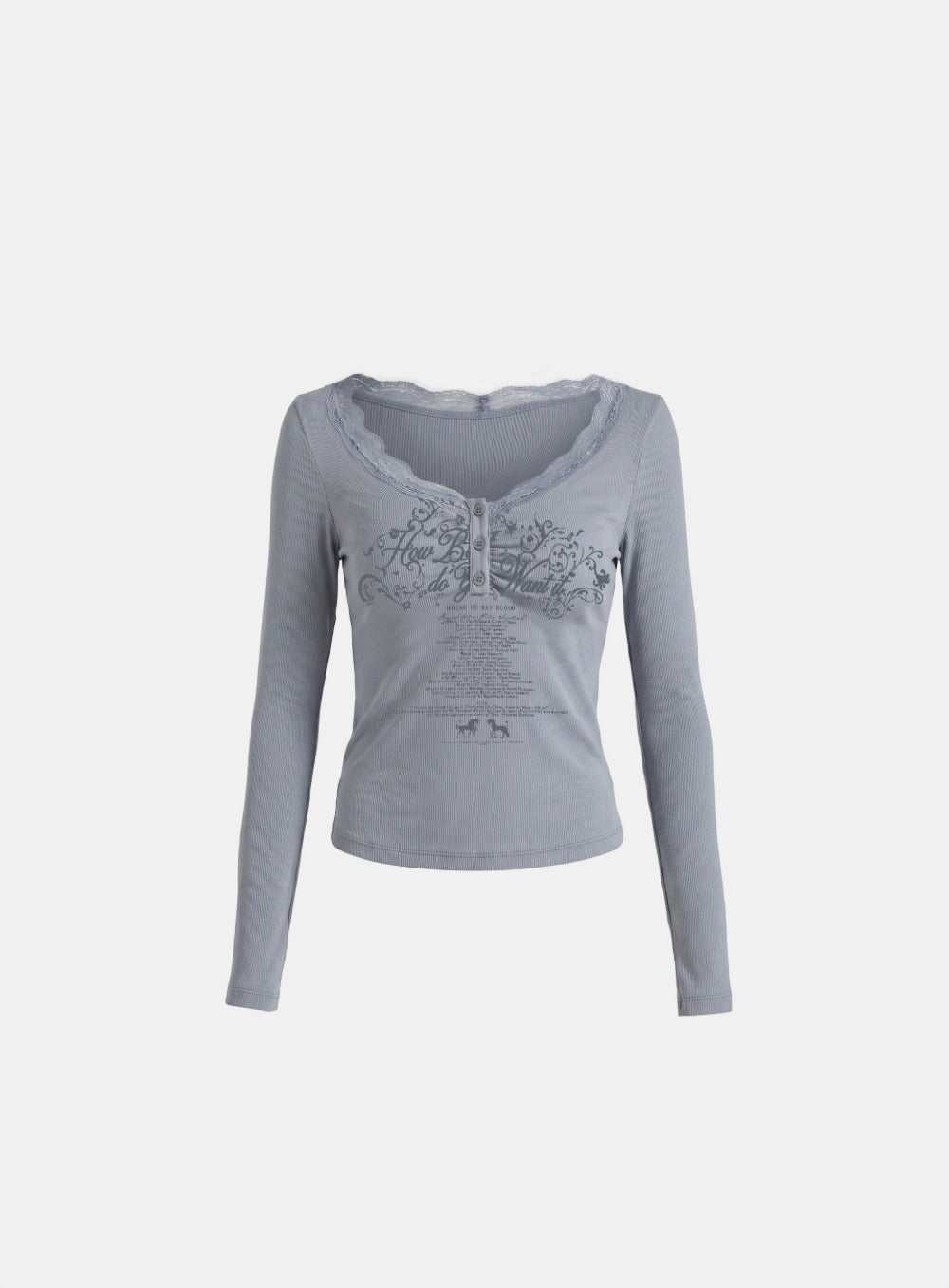 [w-tee26-166] DO YOU WANT IT Lace Henley Long Sleeve - Blue