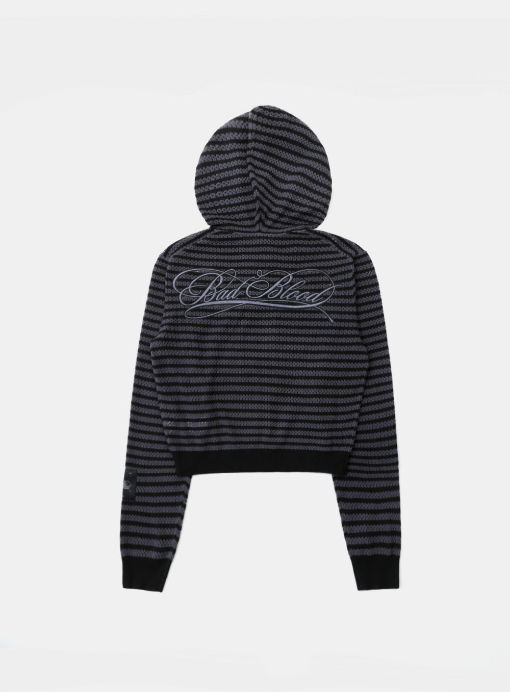 Striped Crochet Knit Hoodie - Charcoal/Black