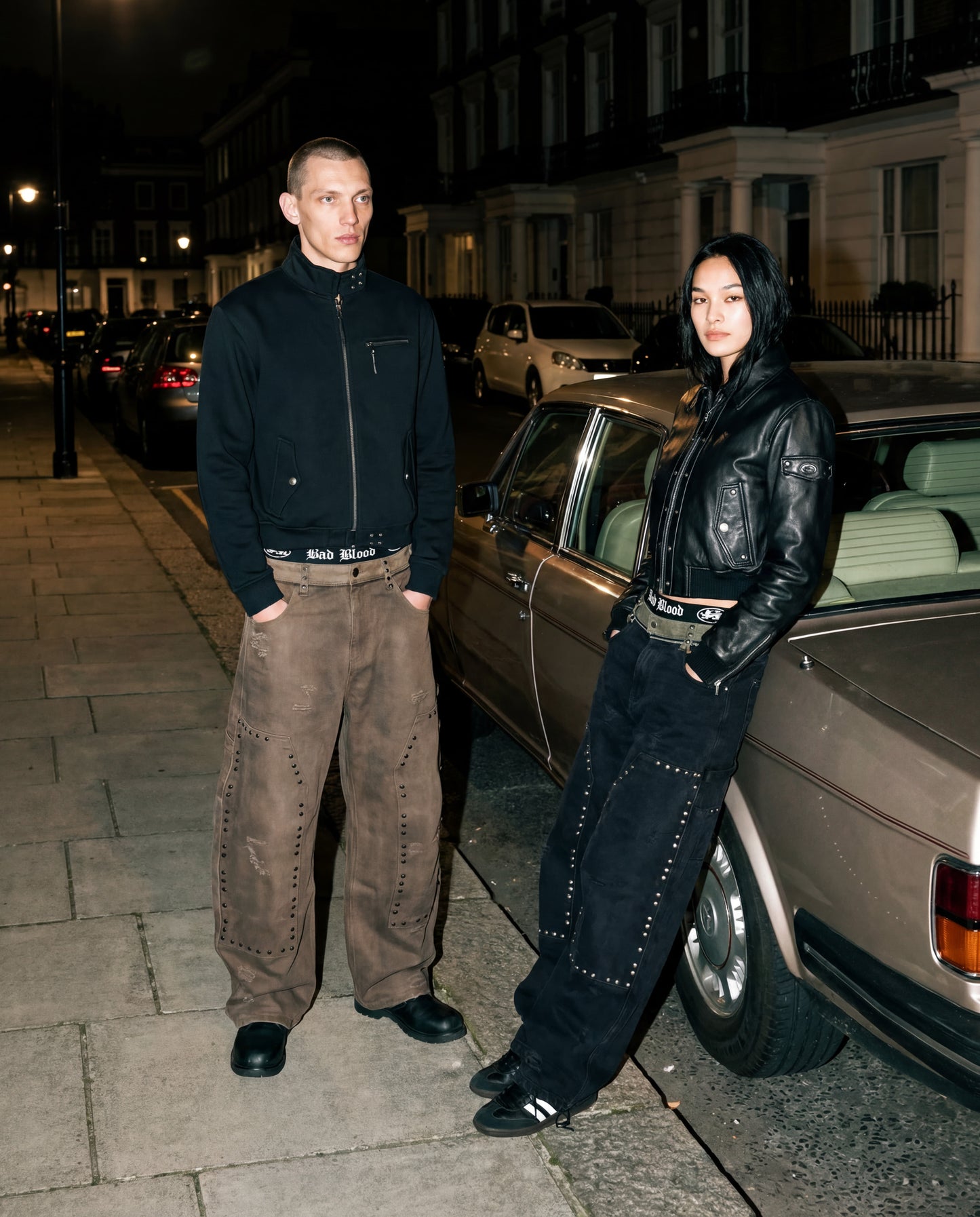 [w-pts25-083] Studded Carpenter Curved Pants - Black
