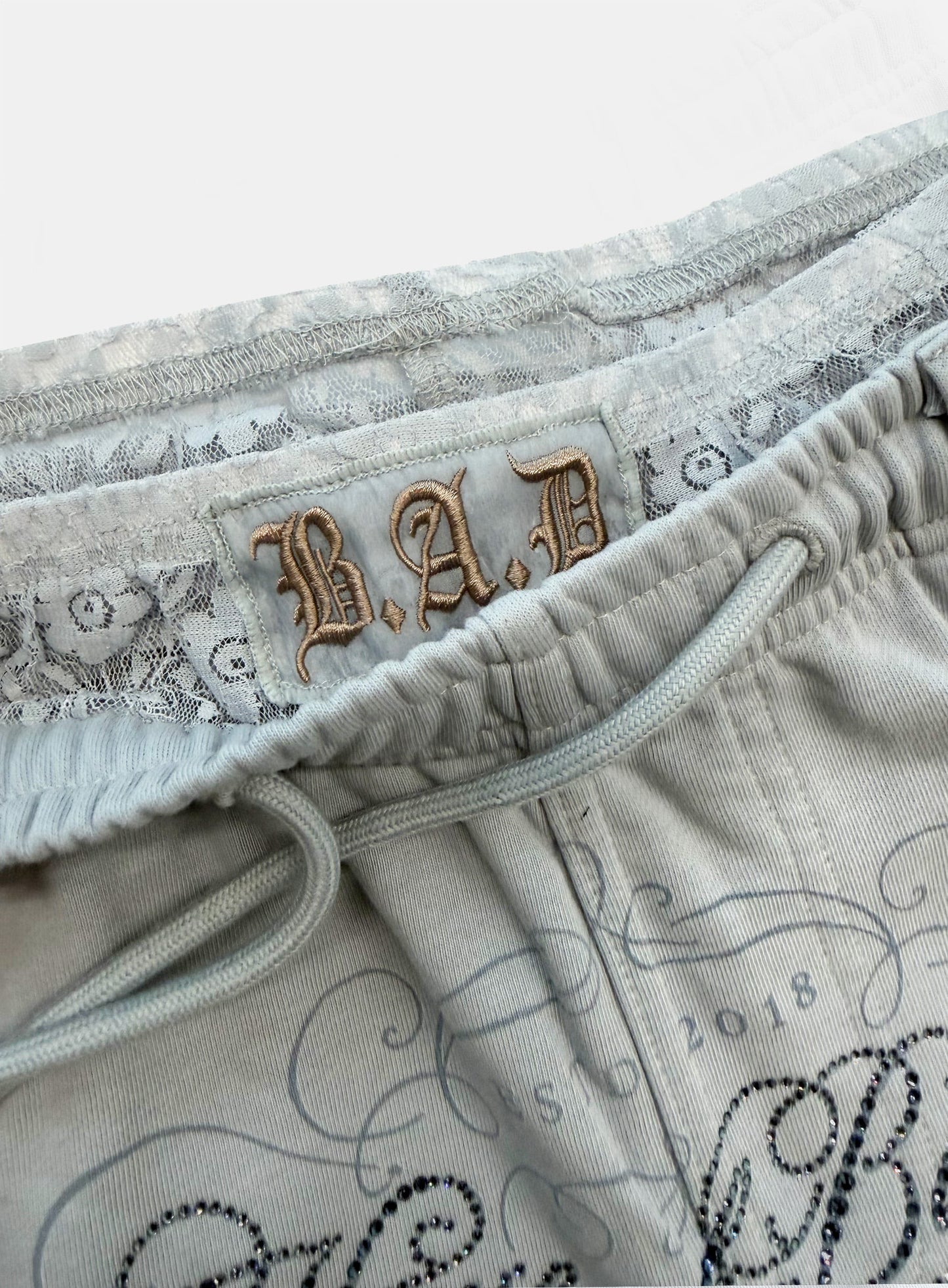 [w-pts26-126] H.B.B. Royal Lace Rhinestone Lightweight Jogger Pants - Blue