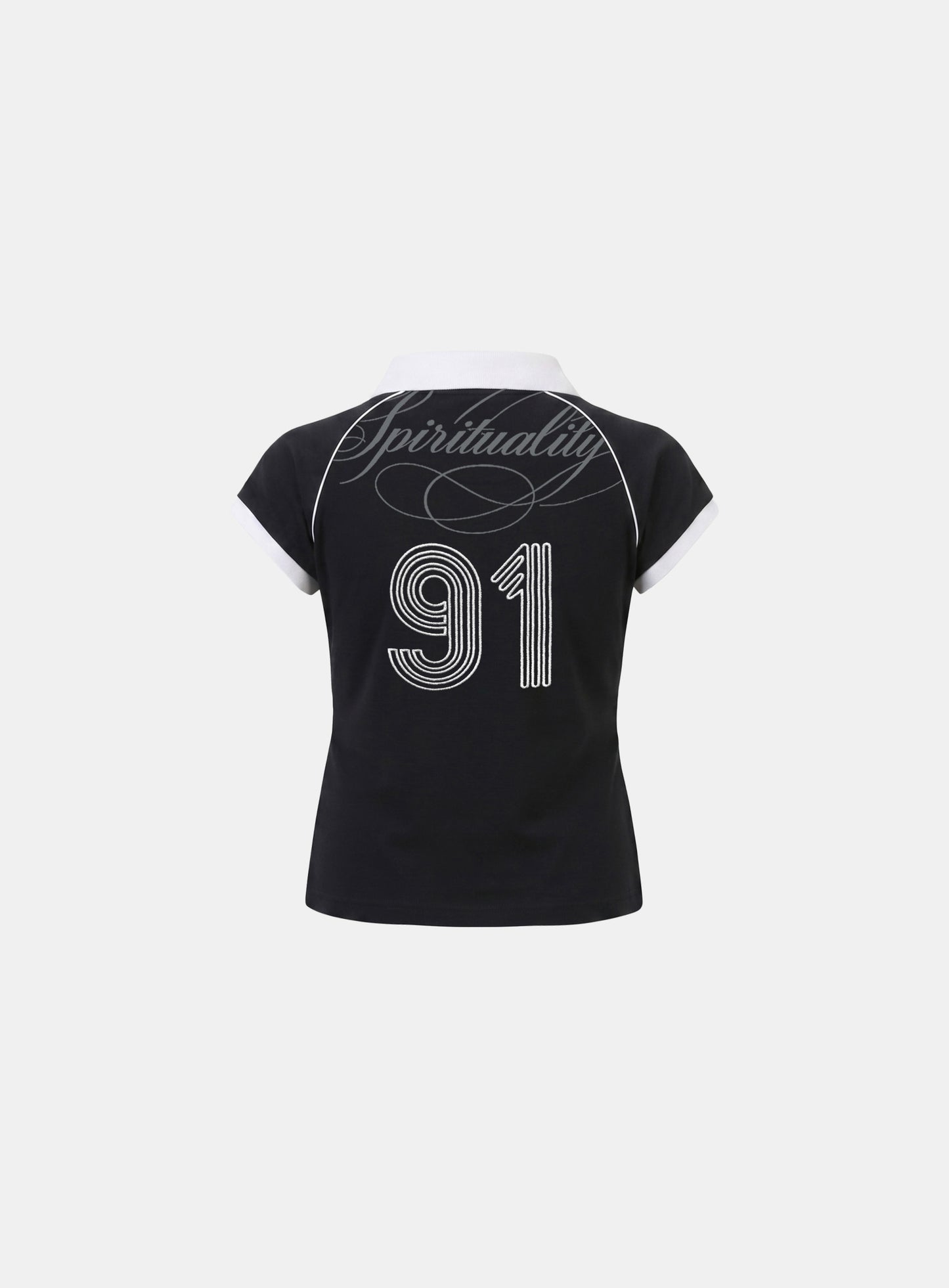 [w-tee26-159] 90s Vintage Club Jersey Polo T-Shirt - Black