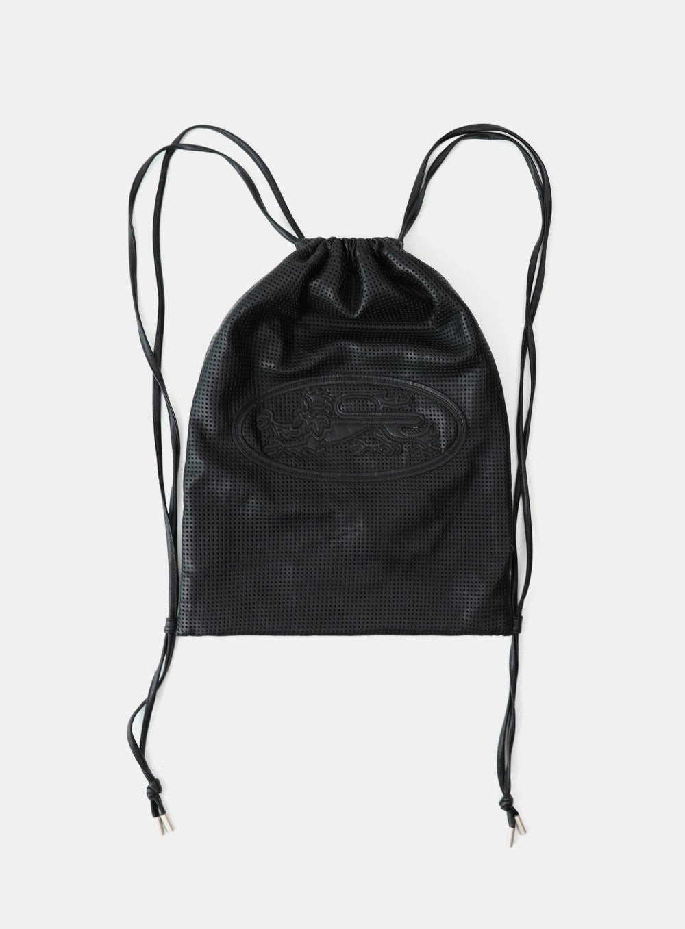 Perforated Leather Gym Sack - Black