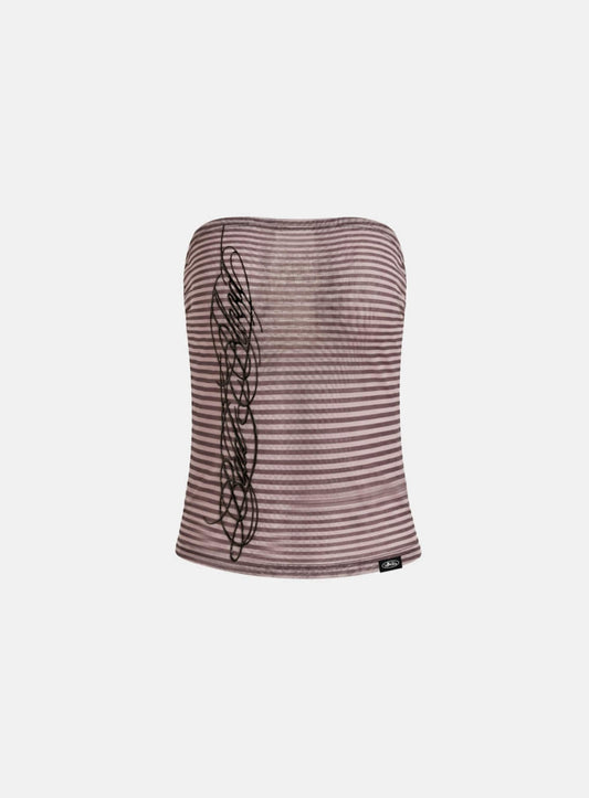 [AQUA] [w-tnk26-051] Dark Classic 2 Mesh Long Tube Top - Pink Stripe