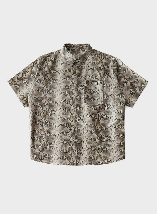 Viper Logo Leather Short Sleeve Shirt - Beige Python
