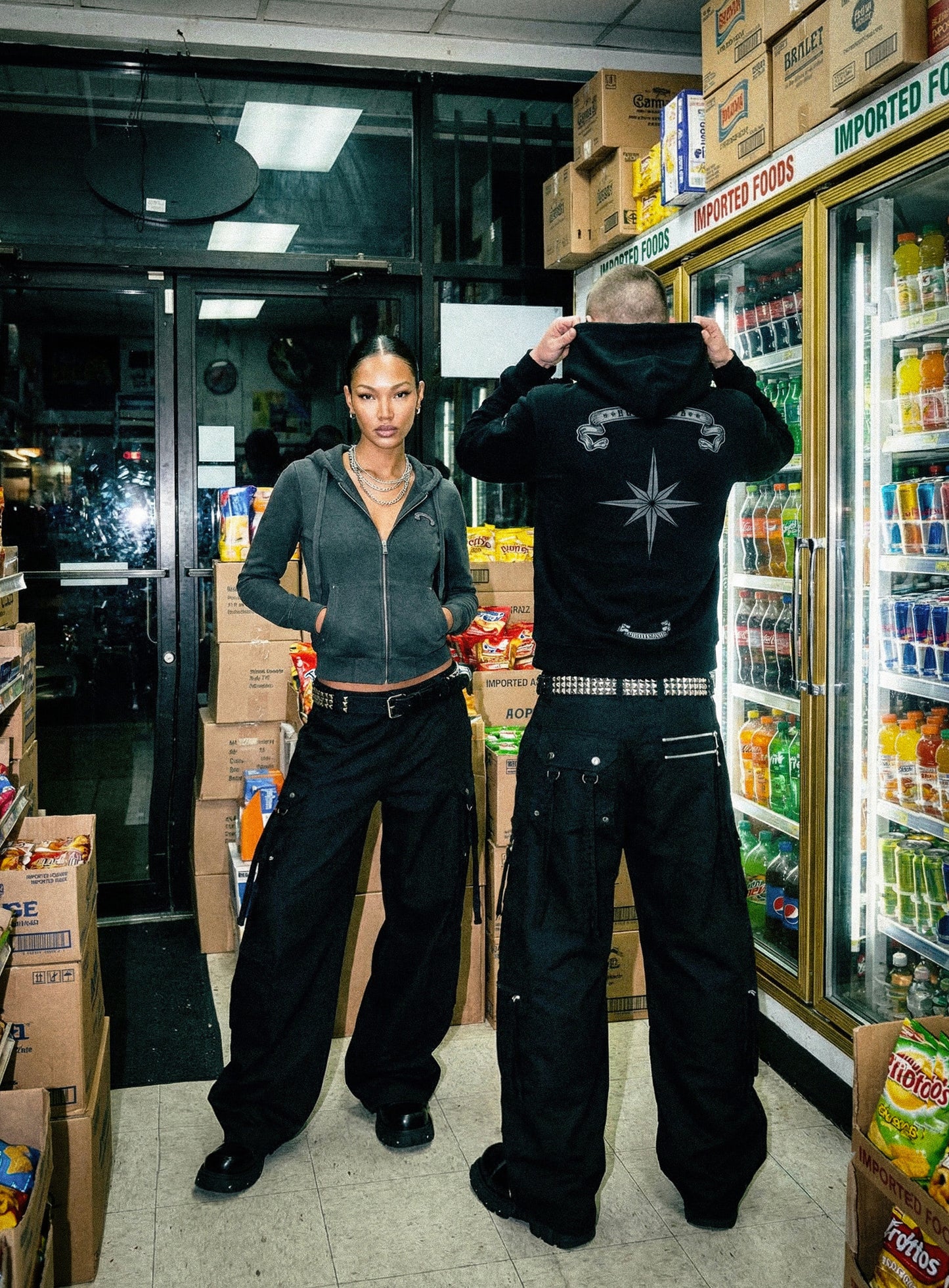 [w-pts26-065] Strap Semi-Curved Fit Cargo Pants - Black