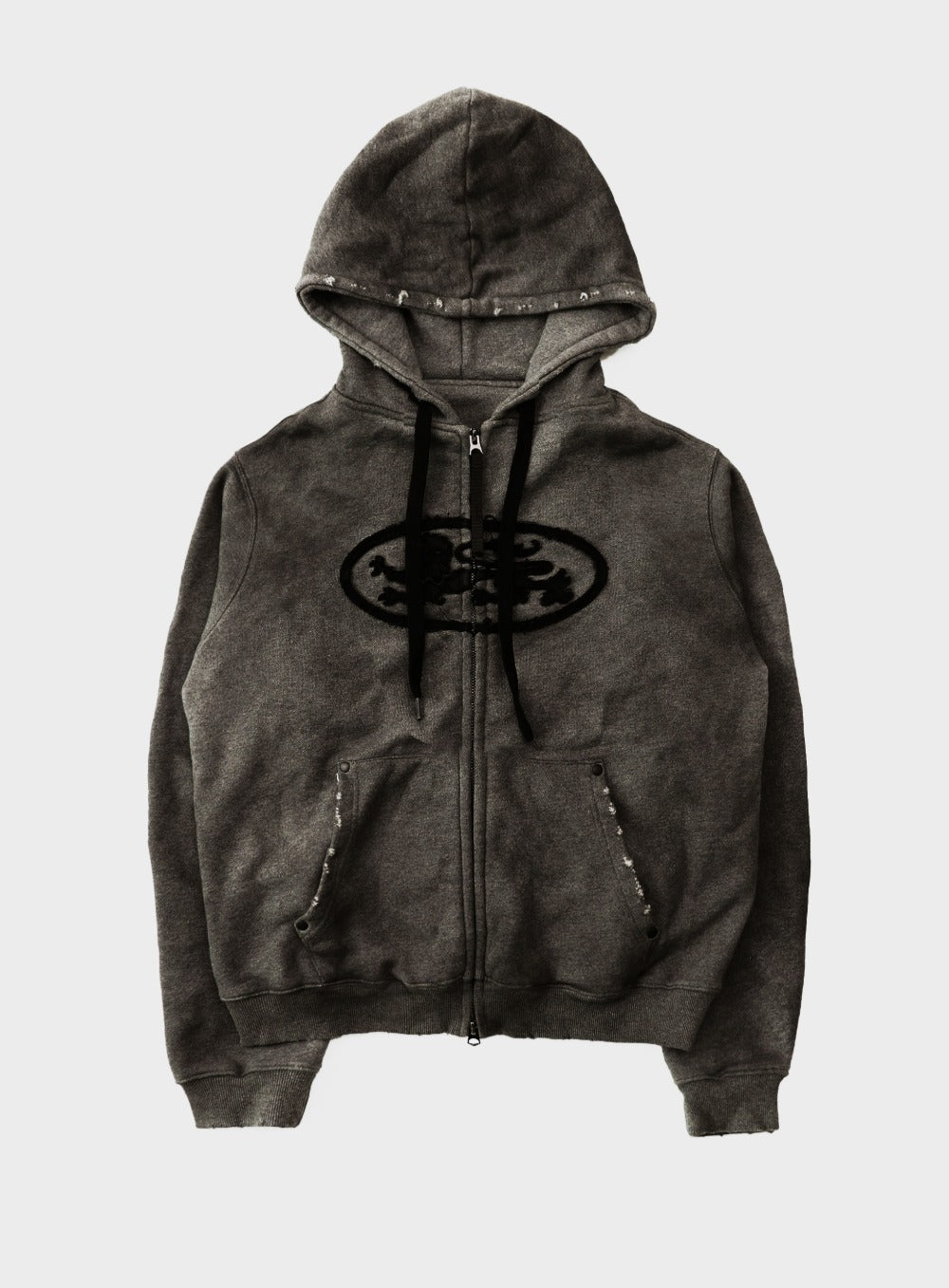 Lion Patch Hooded Zip-Up- Charcoal