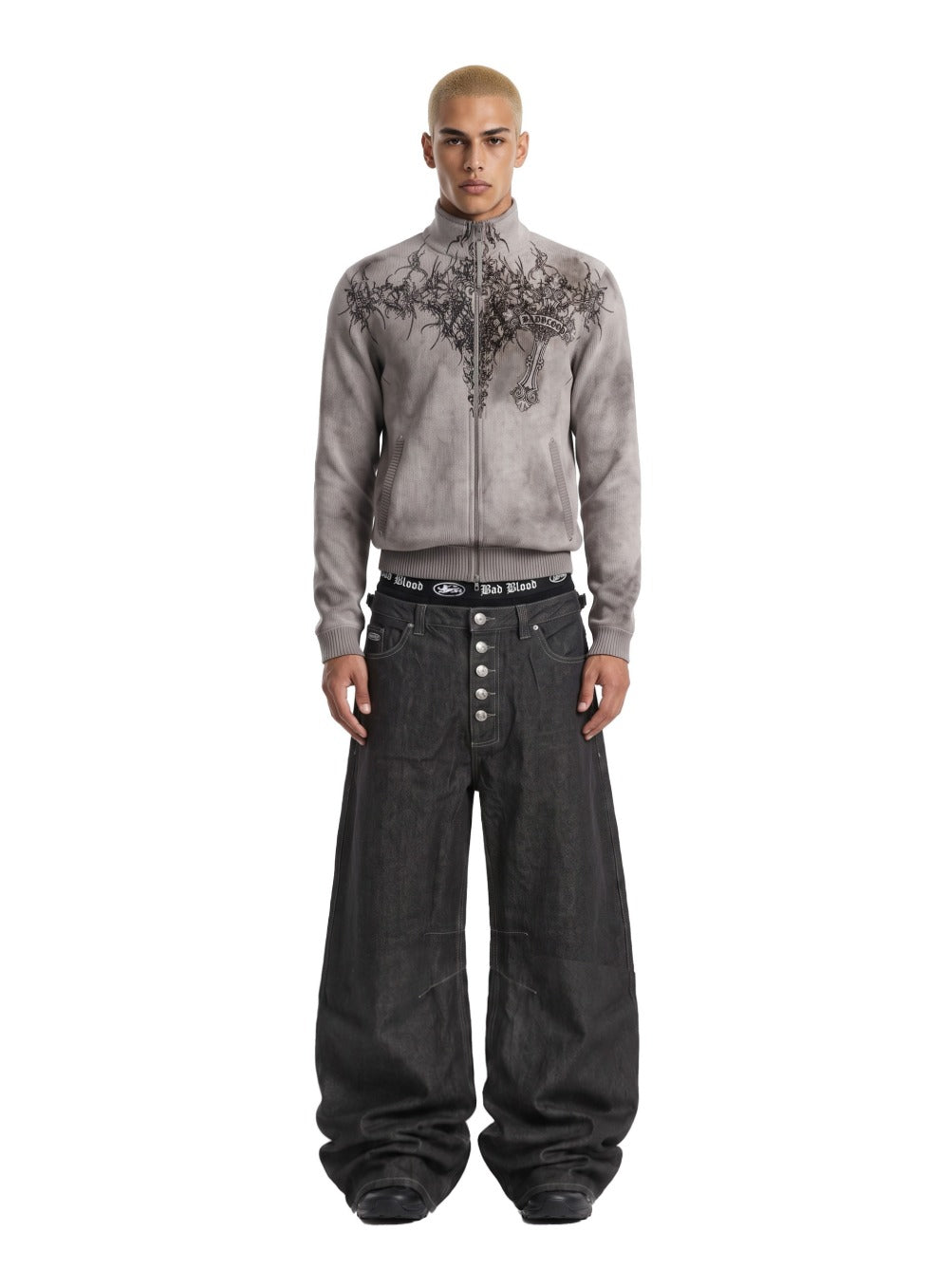 [w-jkt26-070] TMV RELIC CROSS Full-Zip Workshop Knit Track Top - Grey
