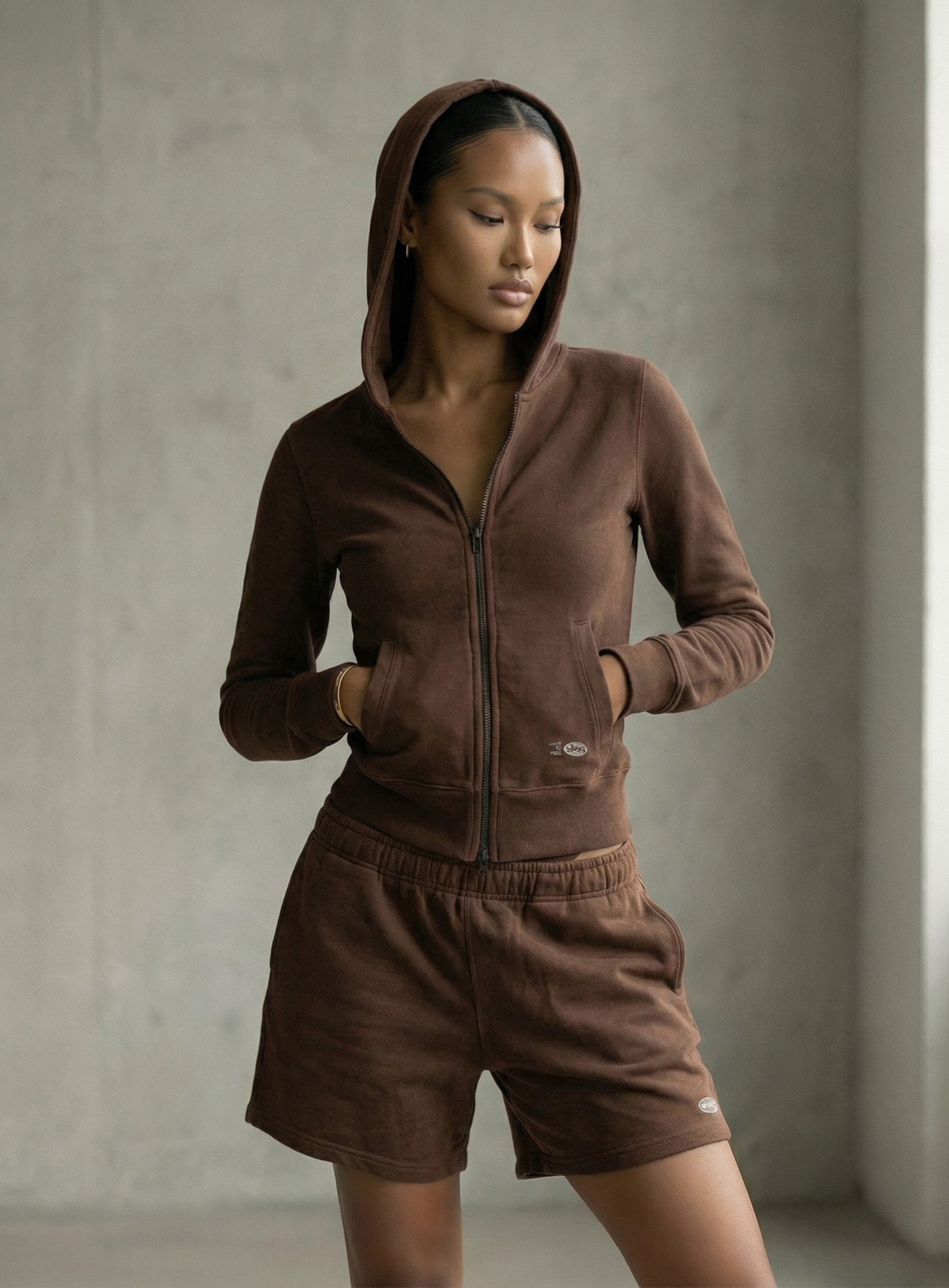 [w-hde26-002] BS Cotton Jersey Zip-Up Hoodie - Brown