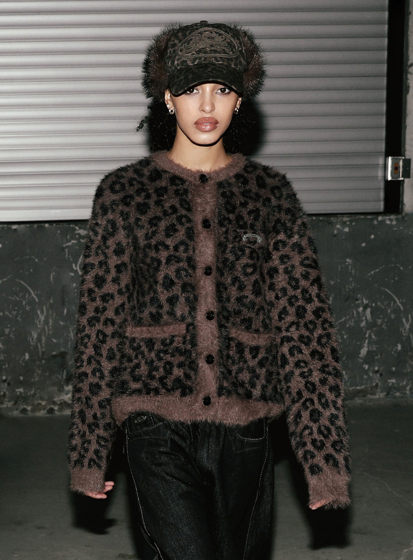 [w-cdg25-014] Viper Mohair Cardigan - Brown Leopard