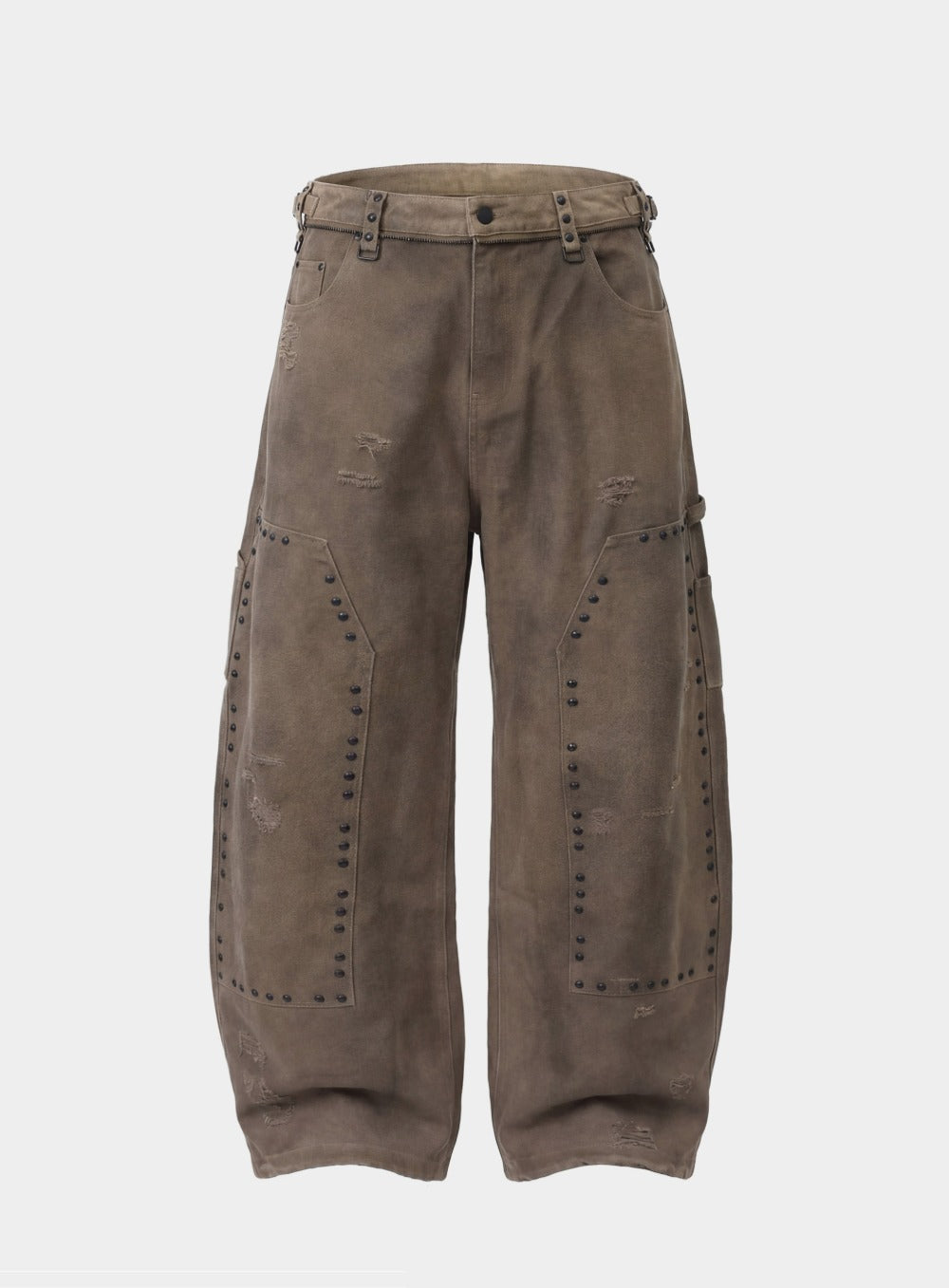 [w-pts25-082] Studded Carpenter Curved Pants - Brown