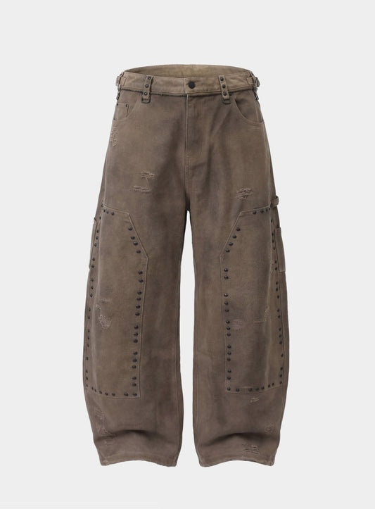 [w-pts25-082] Studded Carpenter Curved Pants - Brown