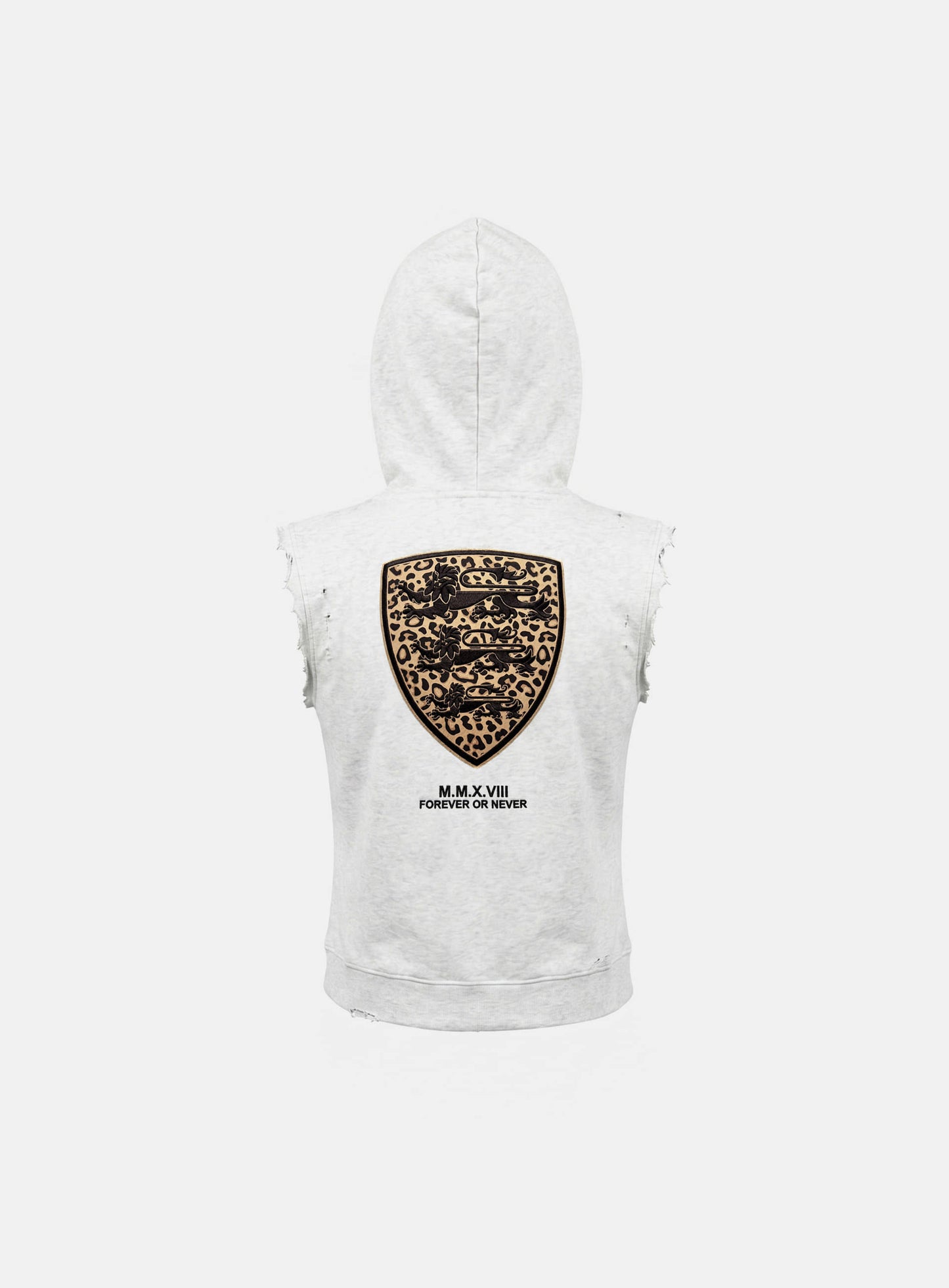 [w-hde26-039] Curved Logo Sleeveless Hood Zip-Up - Leopard Melange