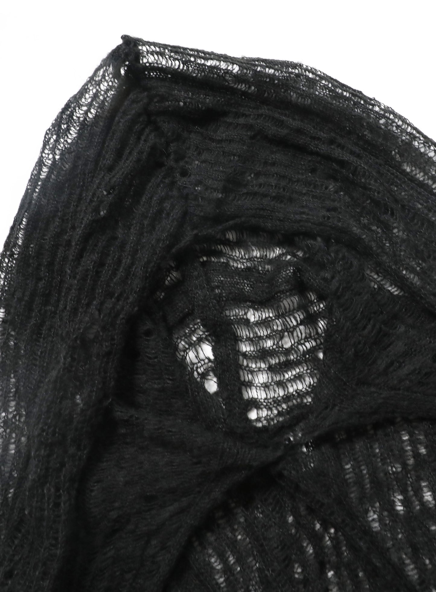 Ripped Knit Hooded Sweater - Black