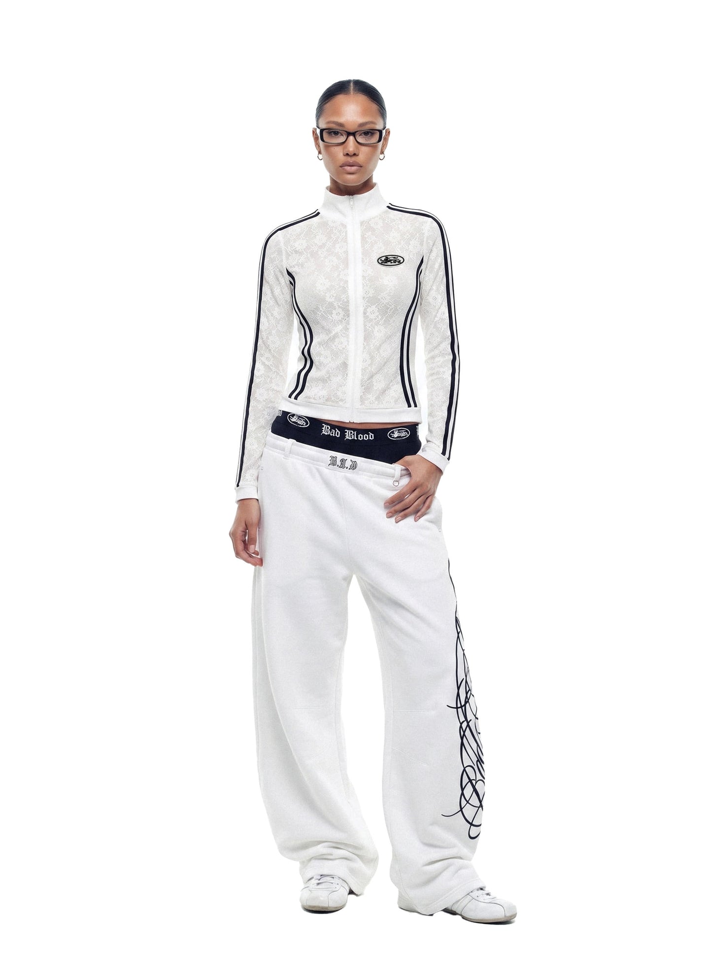 [w-jkt26-063] Mystic lace Track Zip-Up - White