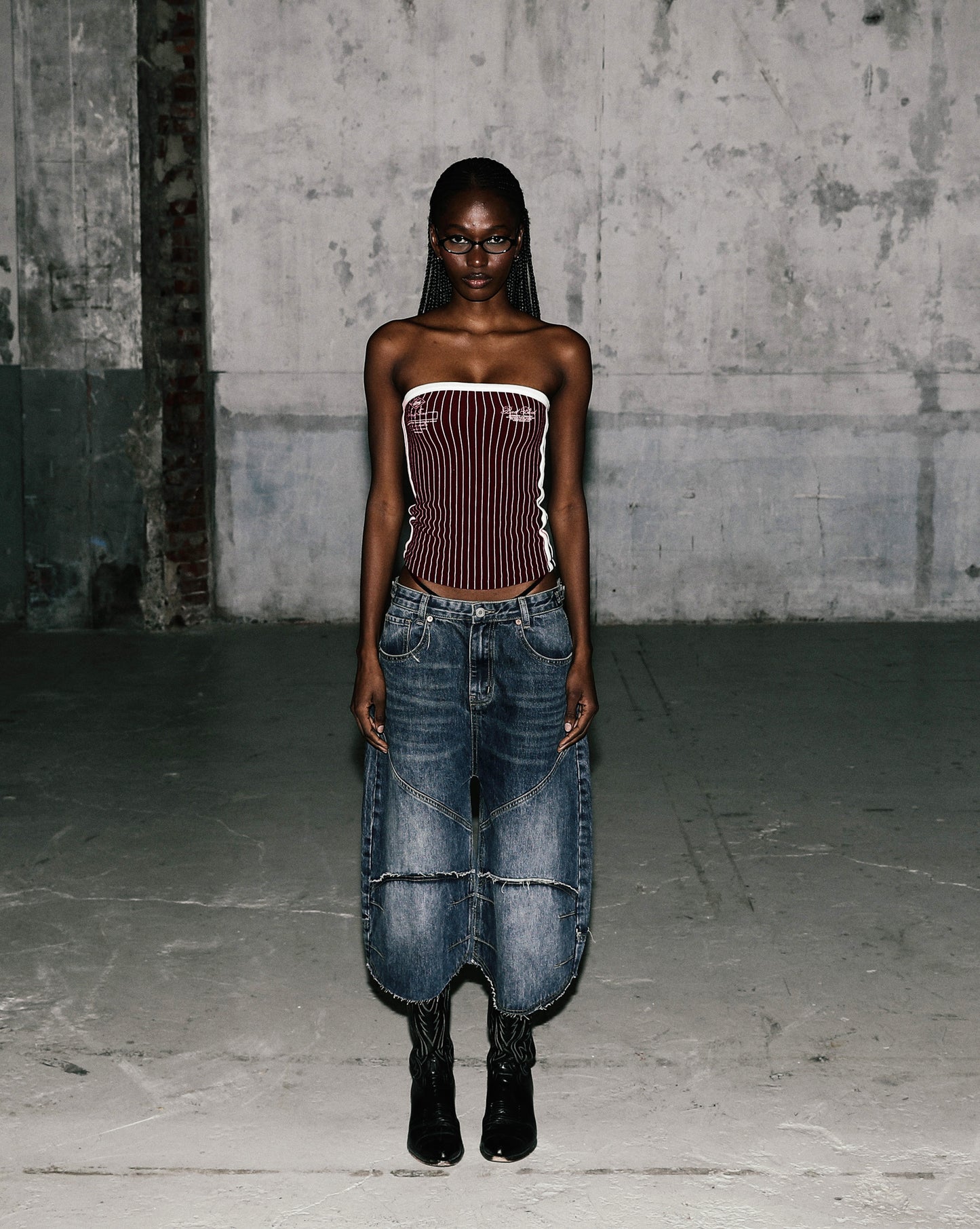 Classic Logo Stripe Tube Top - Wine