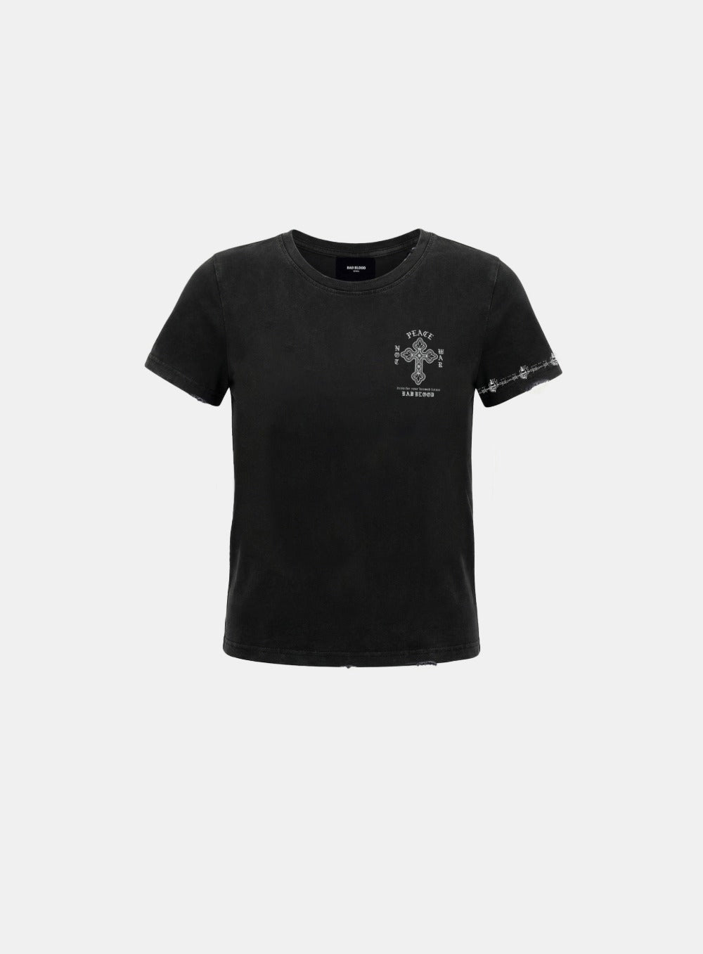 [w-tee26-154] Peace Not War Print 1/2 T-Shirt - Black