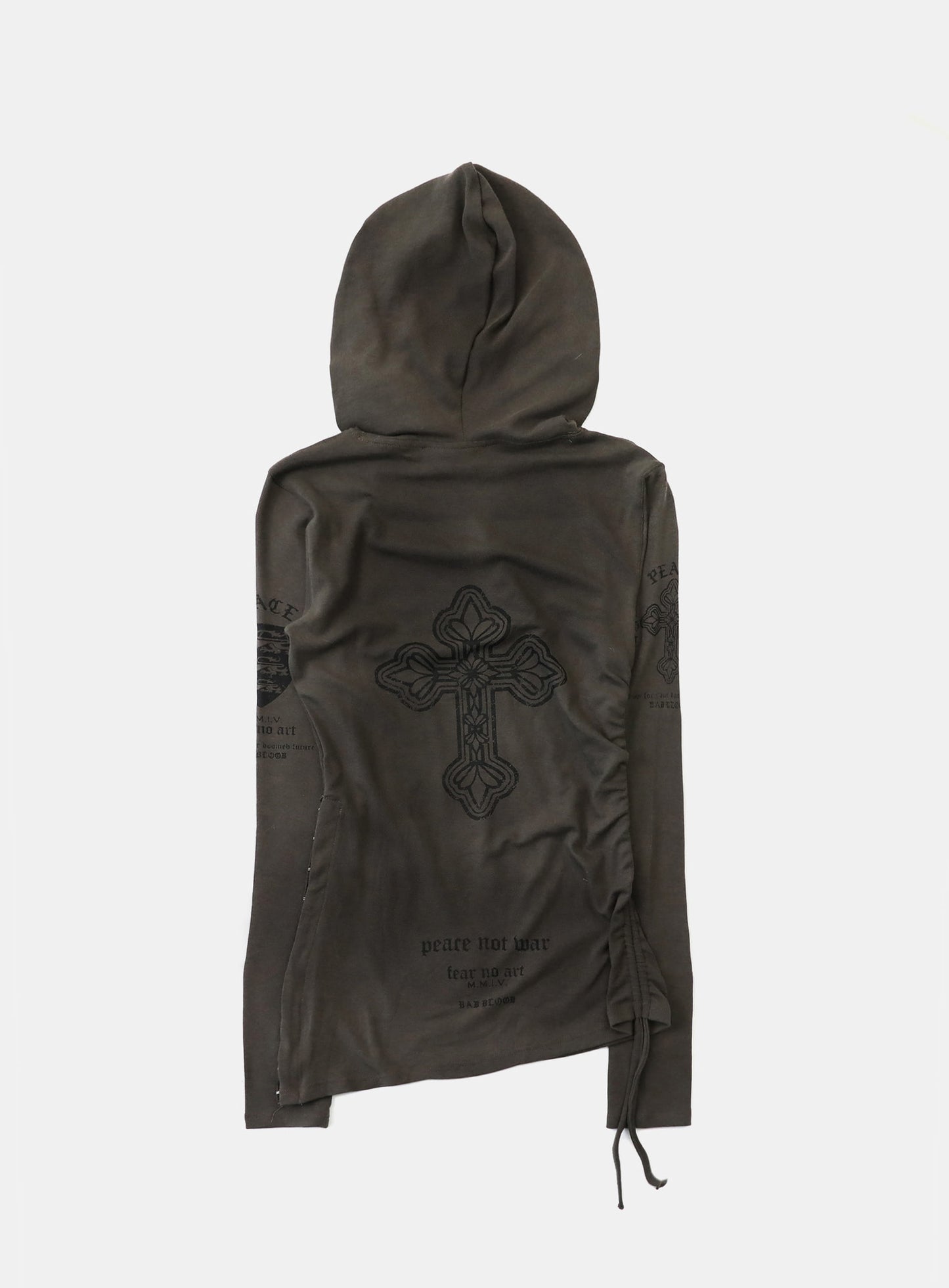 [w-hde25-088] PEACE NOT WAR Slim Cutout Hoodie - Charcoal