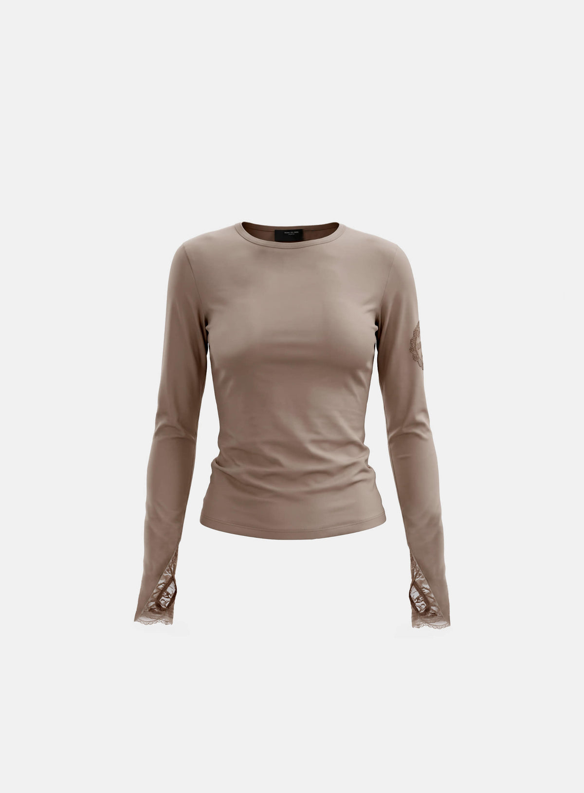 [w-tee26-292] H.B.B. Lace Back Point Crew Neck Long Sleeve - Nude