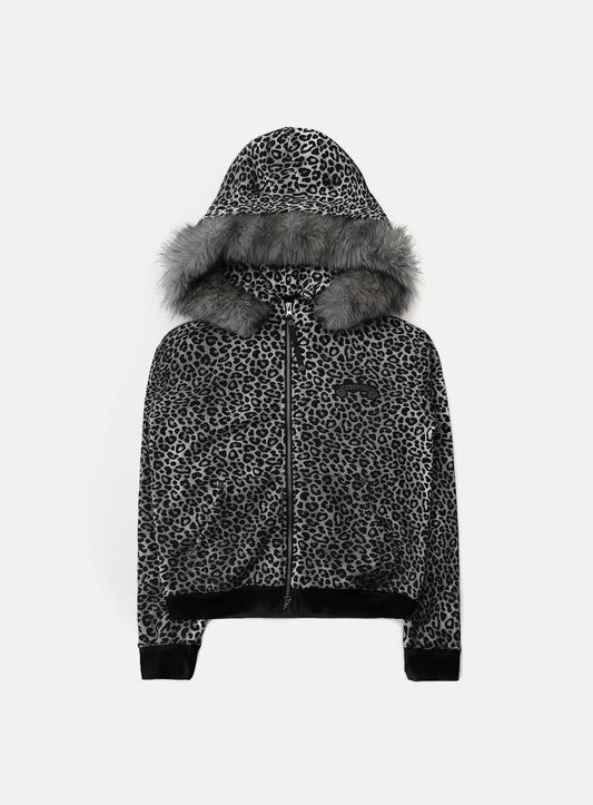 Cosmo 11 Detachable Fur Hood Zip-up - White Leopard