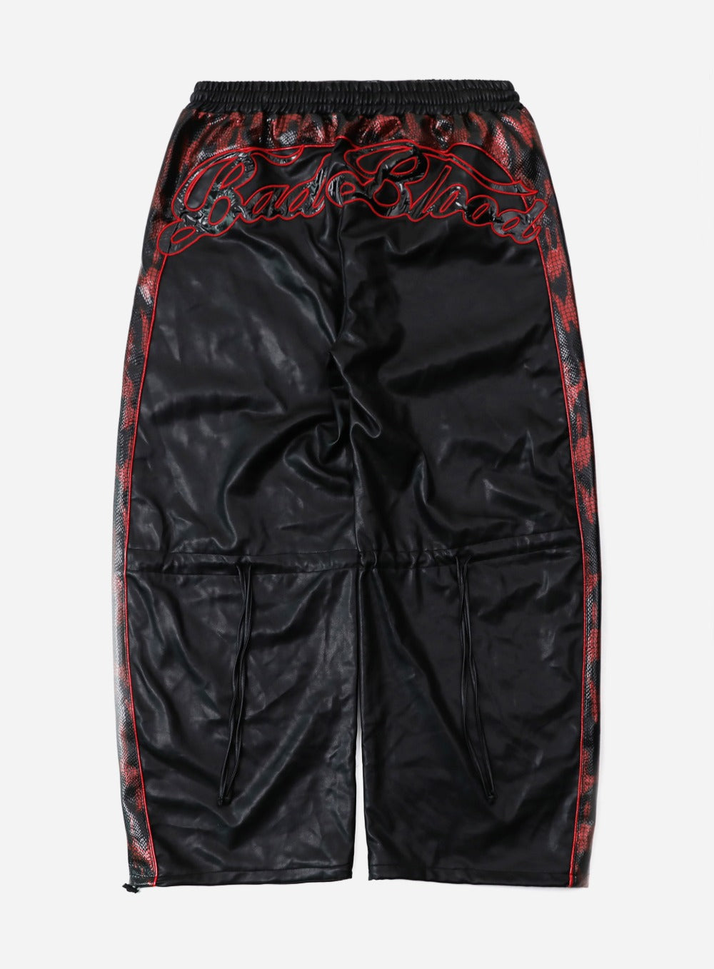 [w-pts25-091] Contrast Leather Track Pants - Red Python