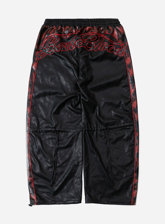 [w-pts25-091] Contrast Leather Track Pants - Red Python