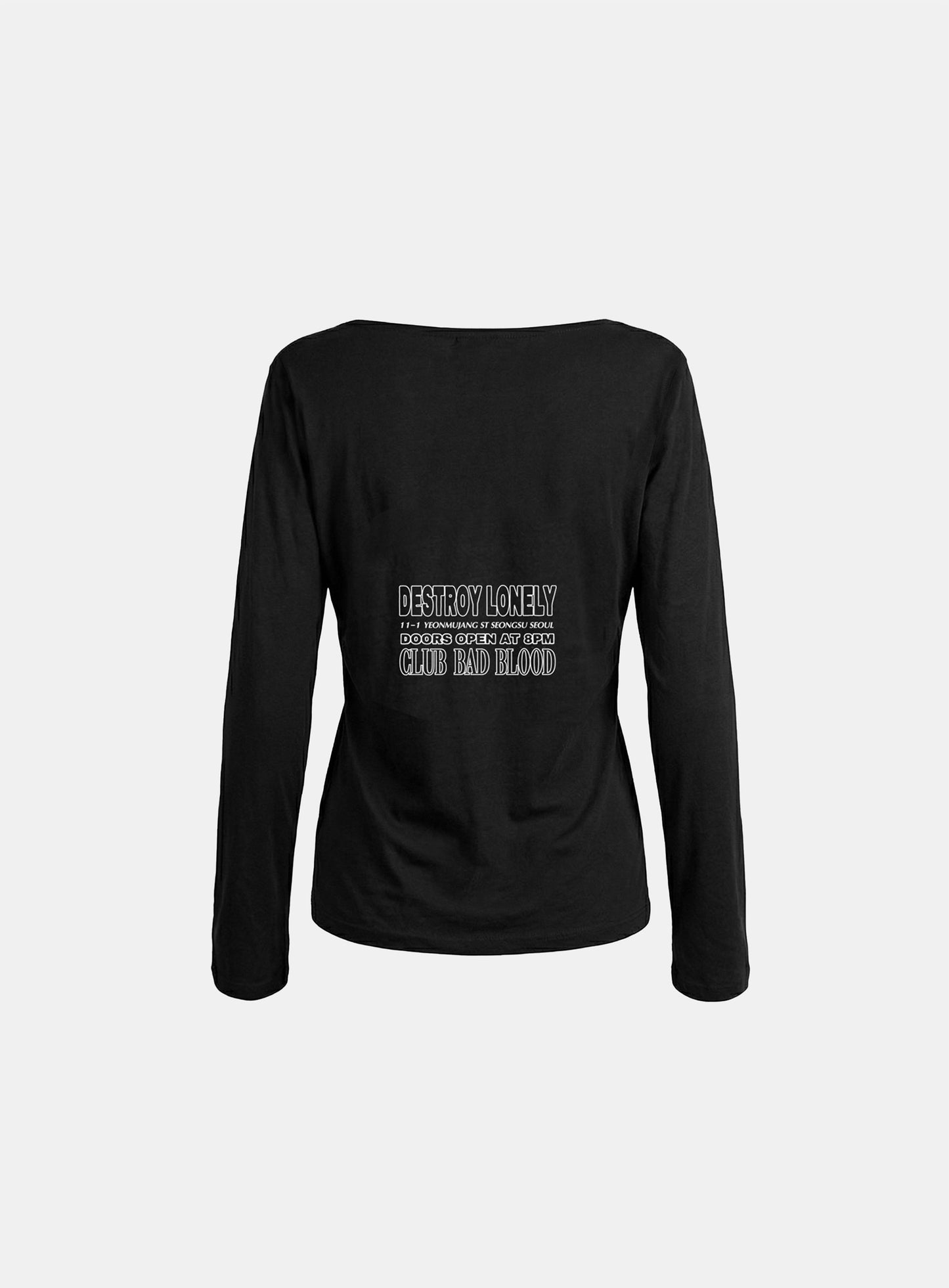 [w-tee26-122] CLUB BAD POST Boat Neck T-Shirt - Black