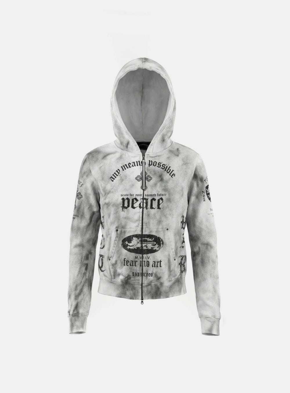 PEACE NOT WAR Hooded Zip-Up - Dusty White