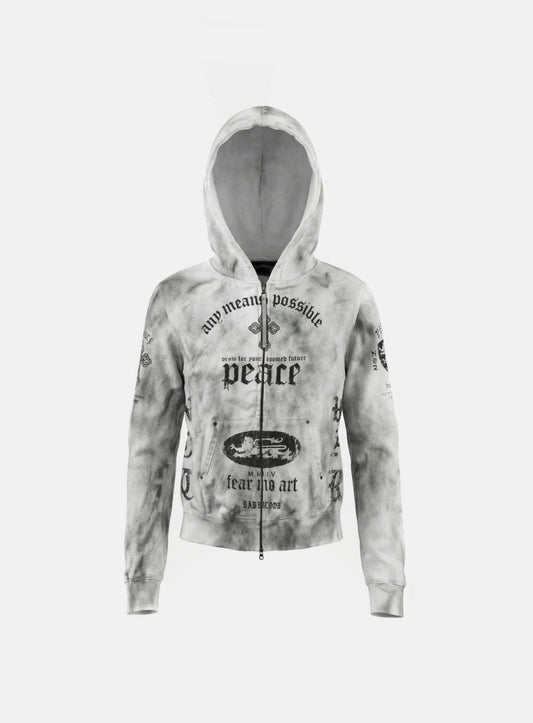 PEACE NOT WAR Hooded Zip-Up - Dusty White